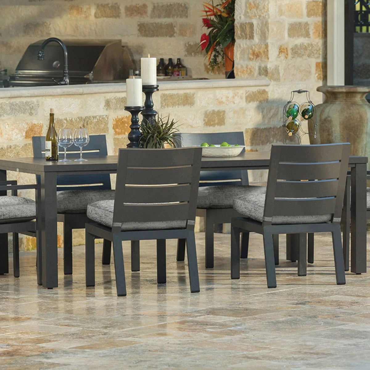 Palermo 85" x 42" Rectangular Dining Table with Umbrella Hole