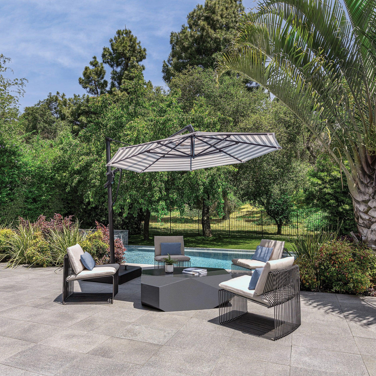 living accents 181.1 in. tiltable triple canopy octagon patio umbrella 13ft Starlux AKZ Plus Cantilever Protective cover included PURPLE LEAF 11 ft. Octagon