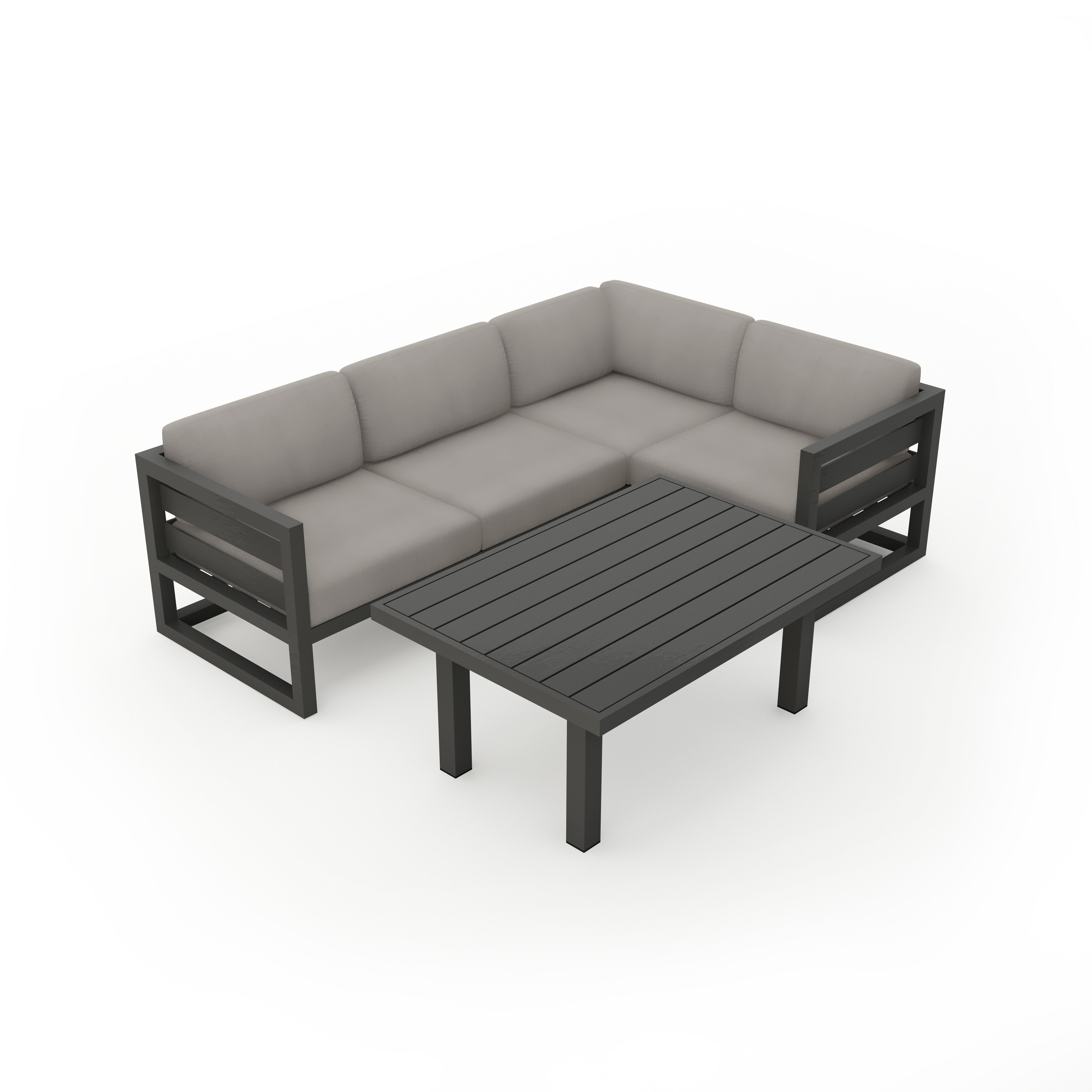 Avion Classic 5 Piece Aluminum Sectional Set#Finish_Slate#Fabric_Canvas Charcoal
