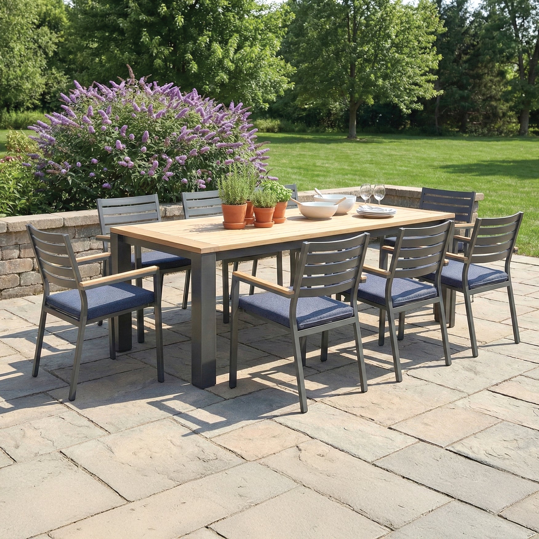 Elba 9-Piece Teak Dining Set, Spectrum Indigo