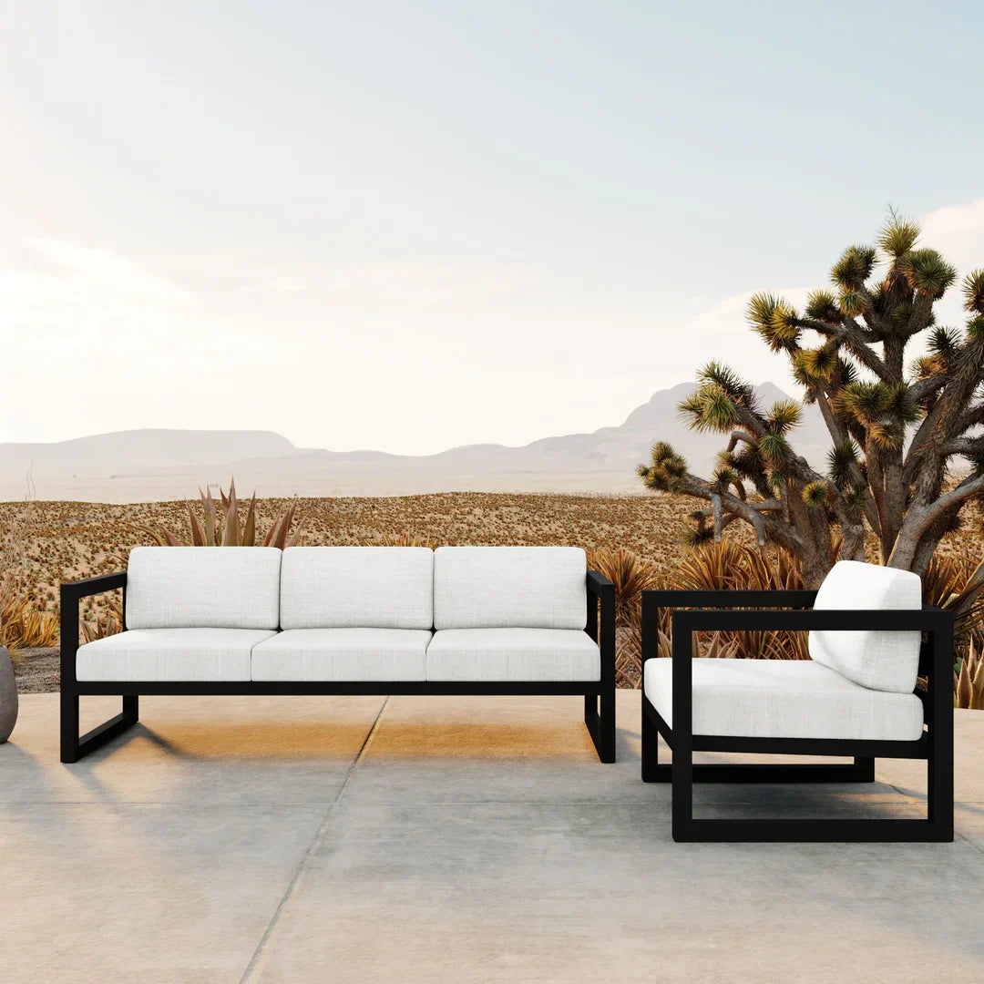 Avion 2 Piece Aluminum Sofa Set#Finish_Black#Fabric_Canvas Natural
