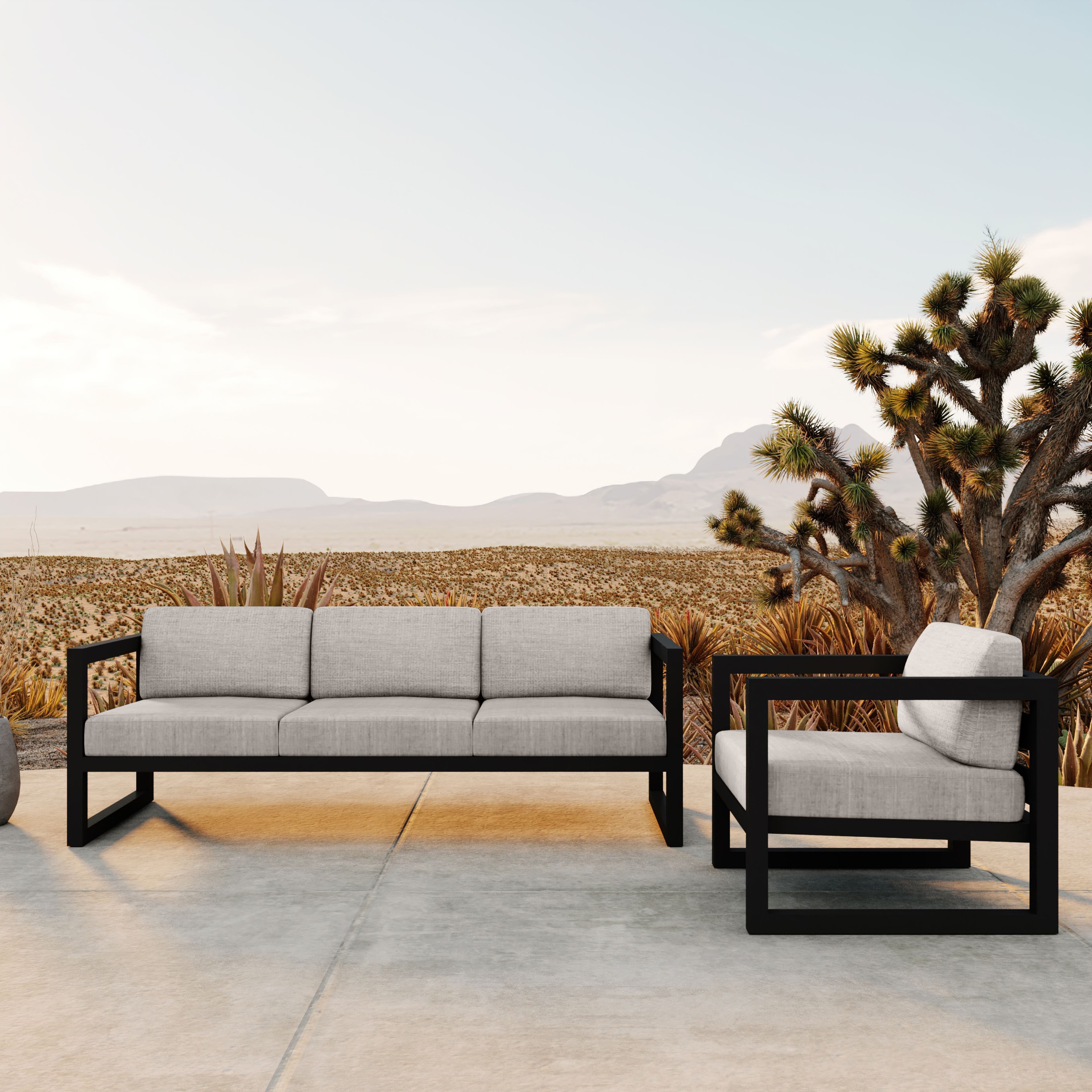 Avion 2 Piece Aluminum Sofa Set#Finish_Black#Fabric_Cast Silver