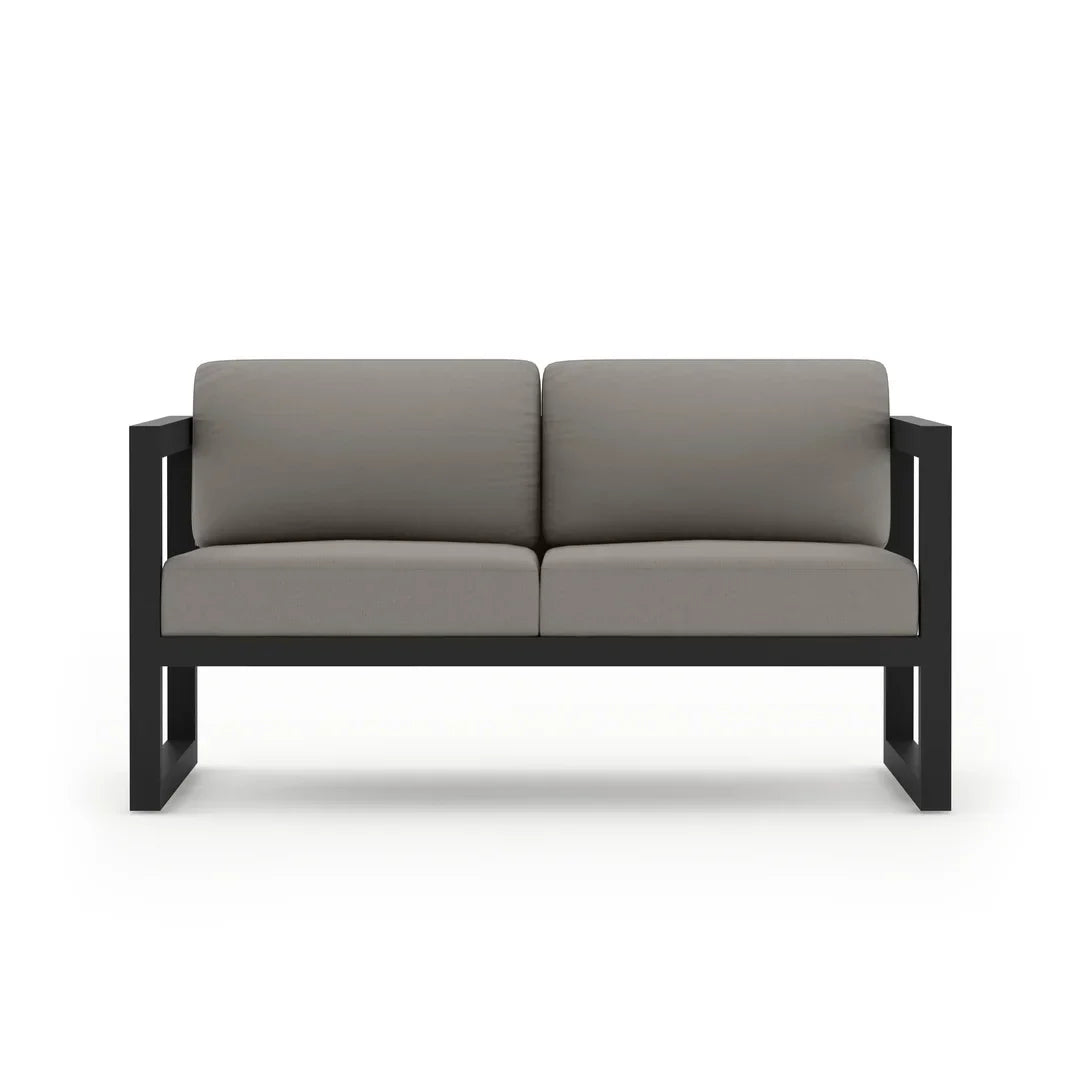 Avion 3 Piece Aluminum Sofa Loveseat Set#Finish_Black#Fabric_Canvas Charcoal