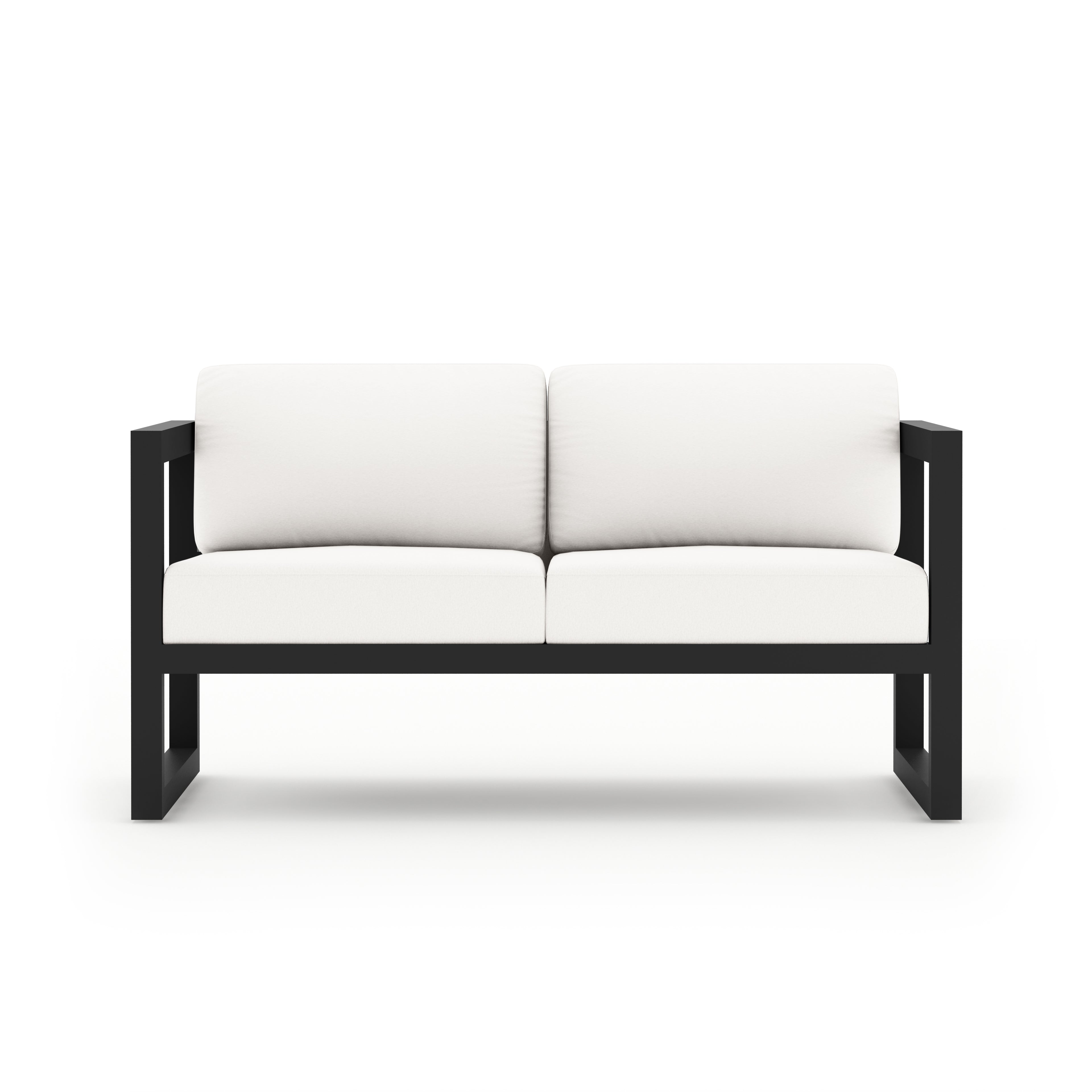 Avion 3 Piece Aluminum Sofa Loveseat Set#Finish_Black#Fabric_Canvas Natural