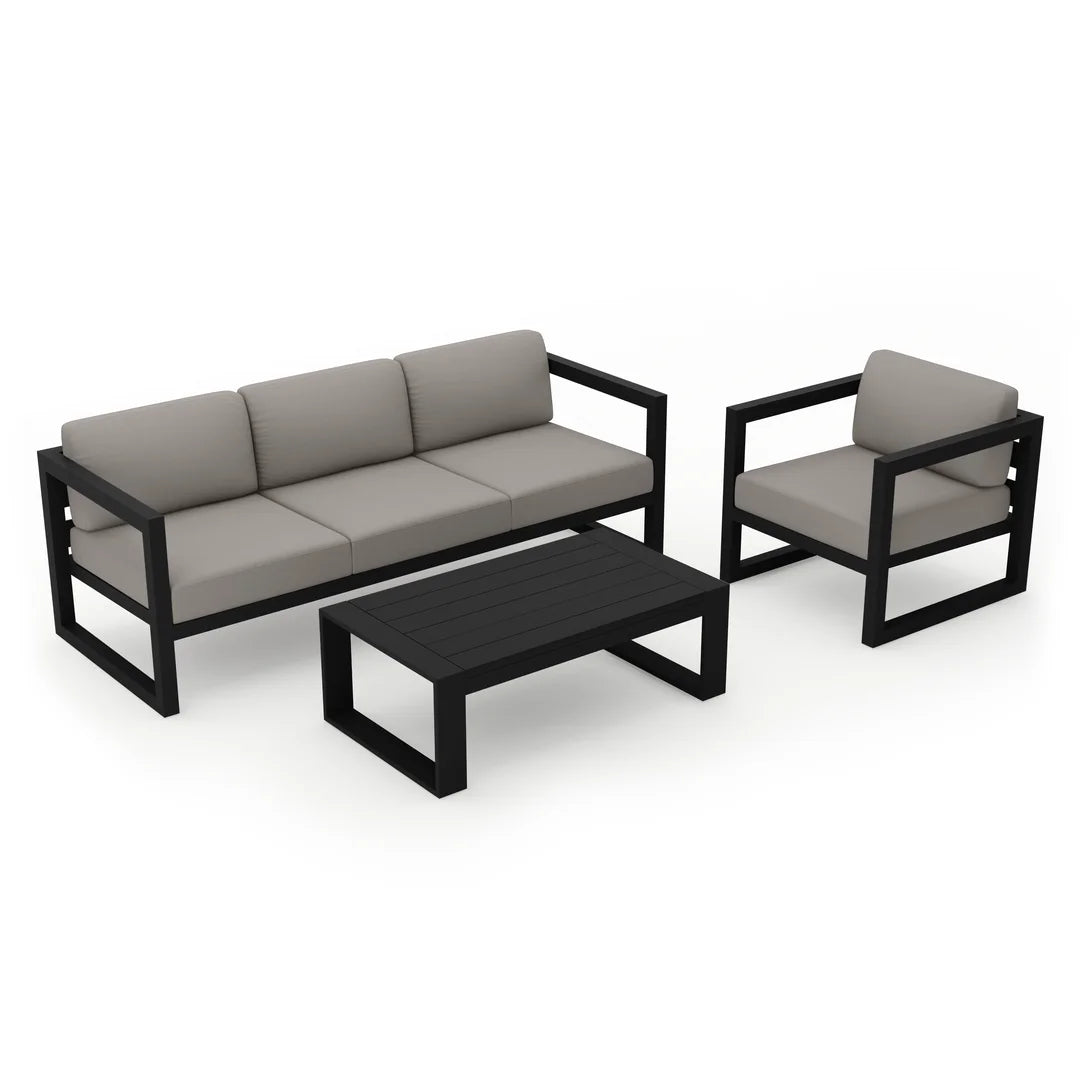 Avion 3 Piece Aluminum Sofa Set#Finish_Black#Fabric_Canvas Charcoal