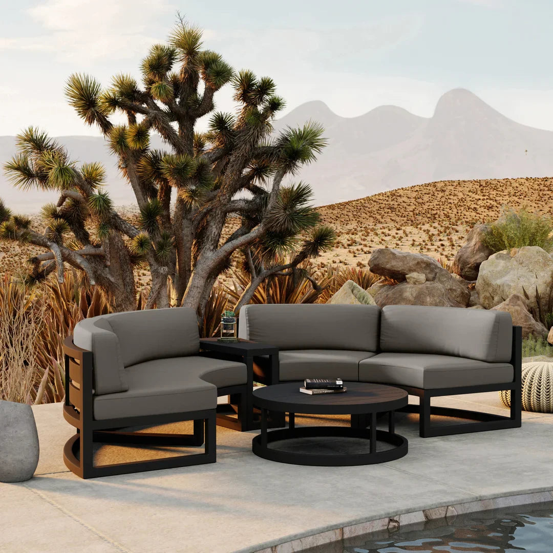 Avion 4 Piece Aluminum Curve Sectional Set#Finish_Black#Fabric_Canvas Charcoal