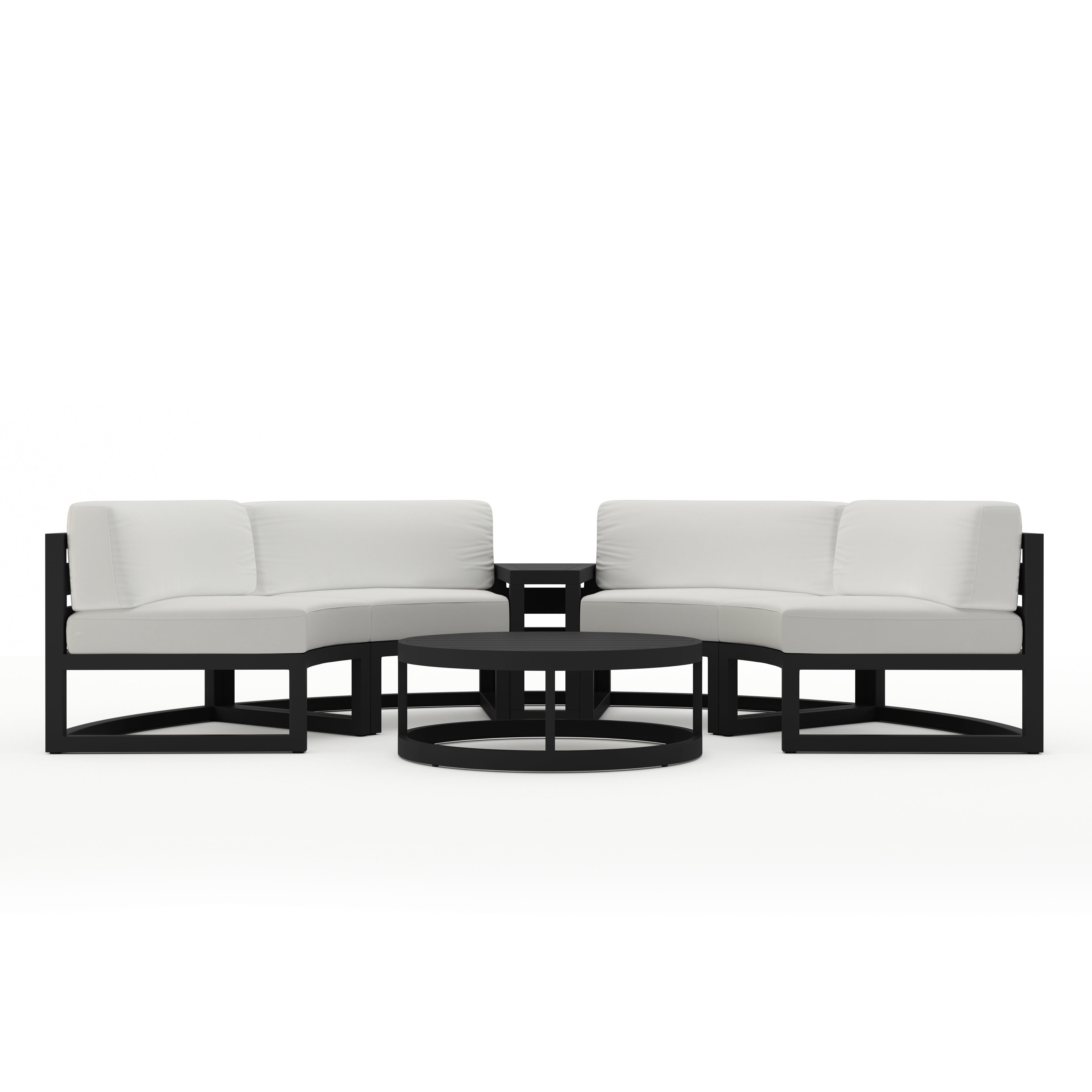 Avion 4 Piece Aluminum Curve Sectional Set#Finish_Black#Fabric_Canvas Natural
