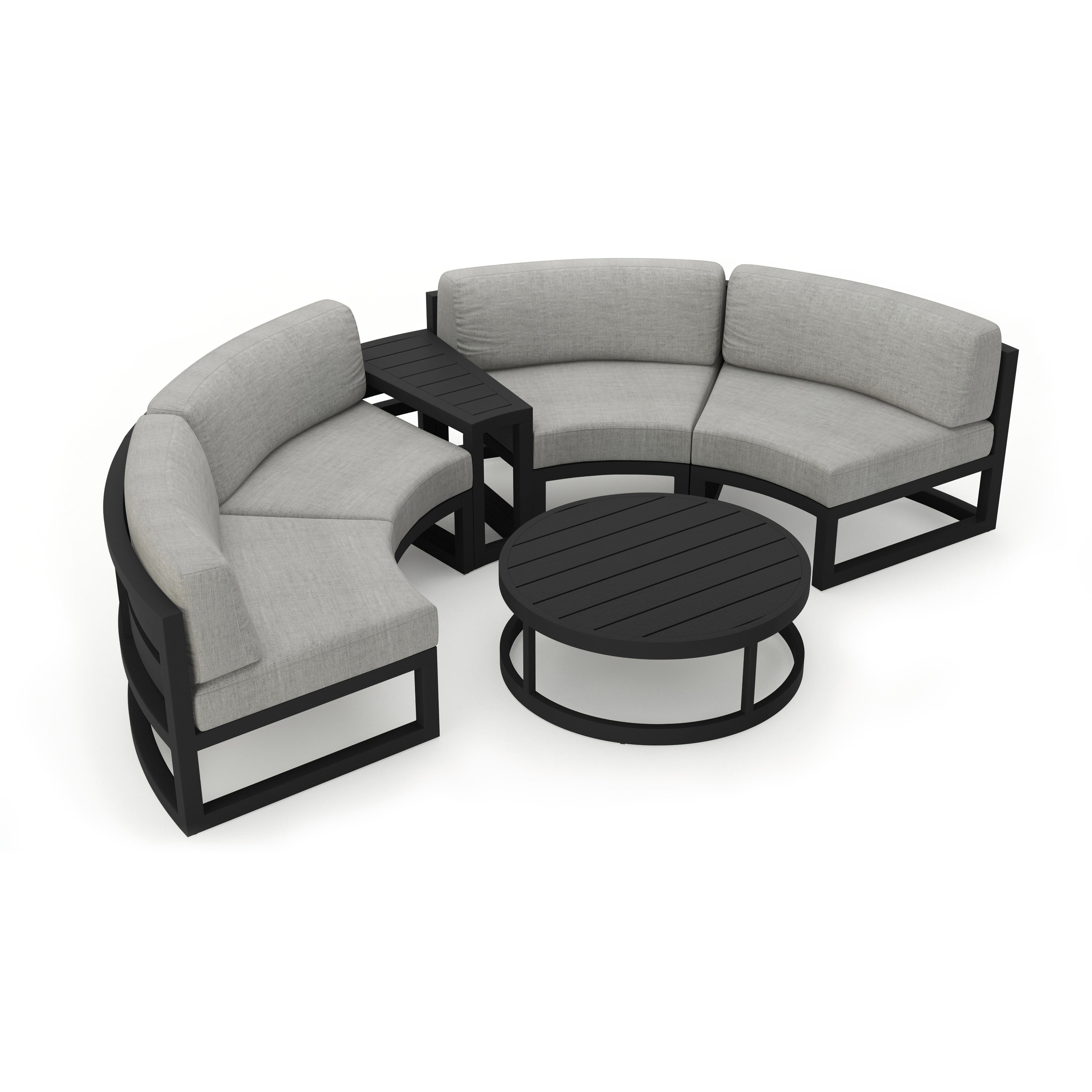 Avion 4 Piece Aluminum Curve Sectional Set#Finish_Black#Fabric_Cast Silver