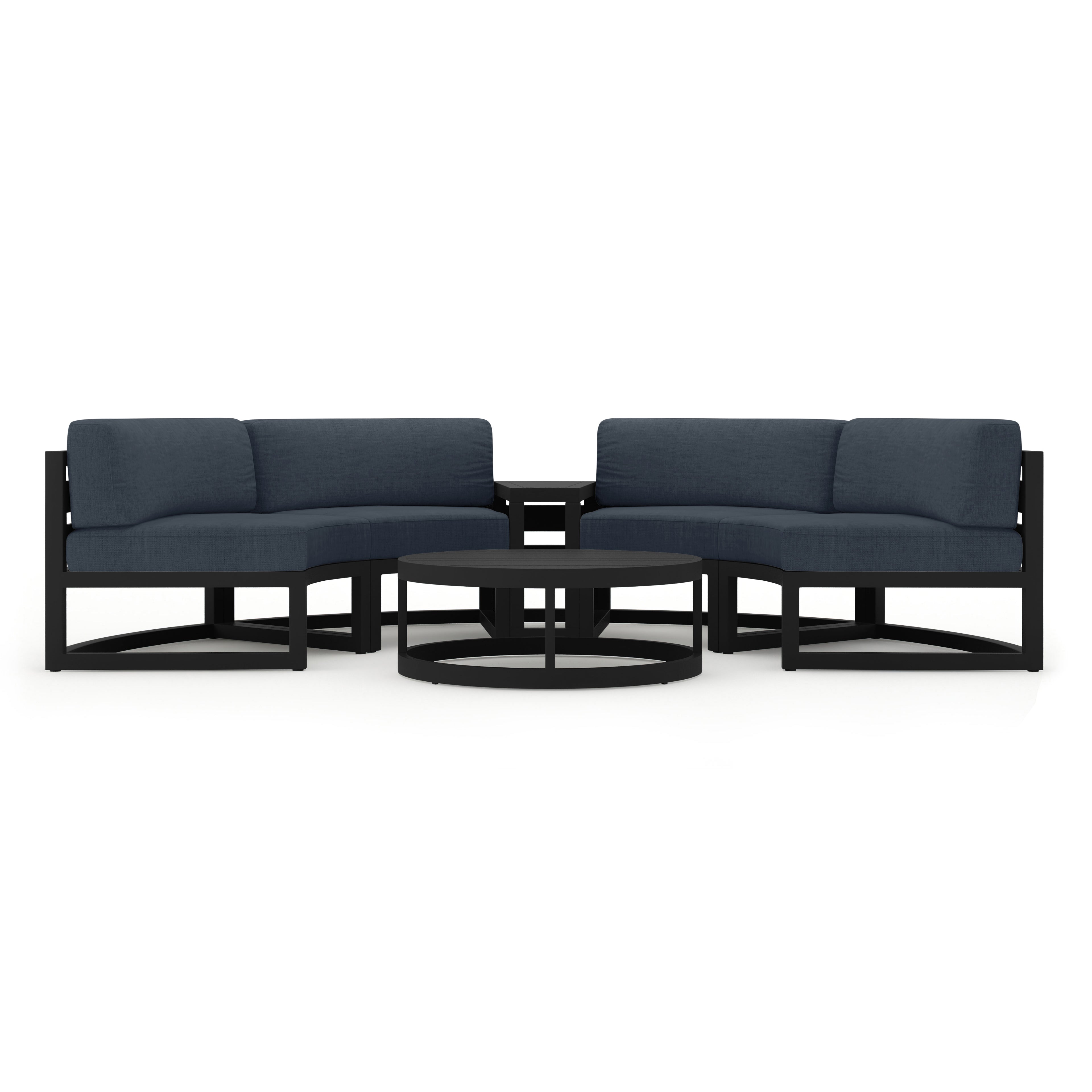 Avion 4 Piece Aluminum Curve Sectional Set#Finish_Black#Fabric_Spectrum Indigo