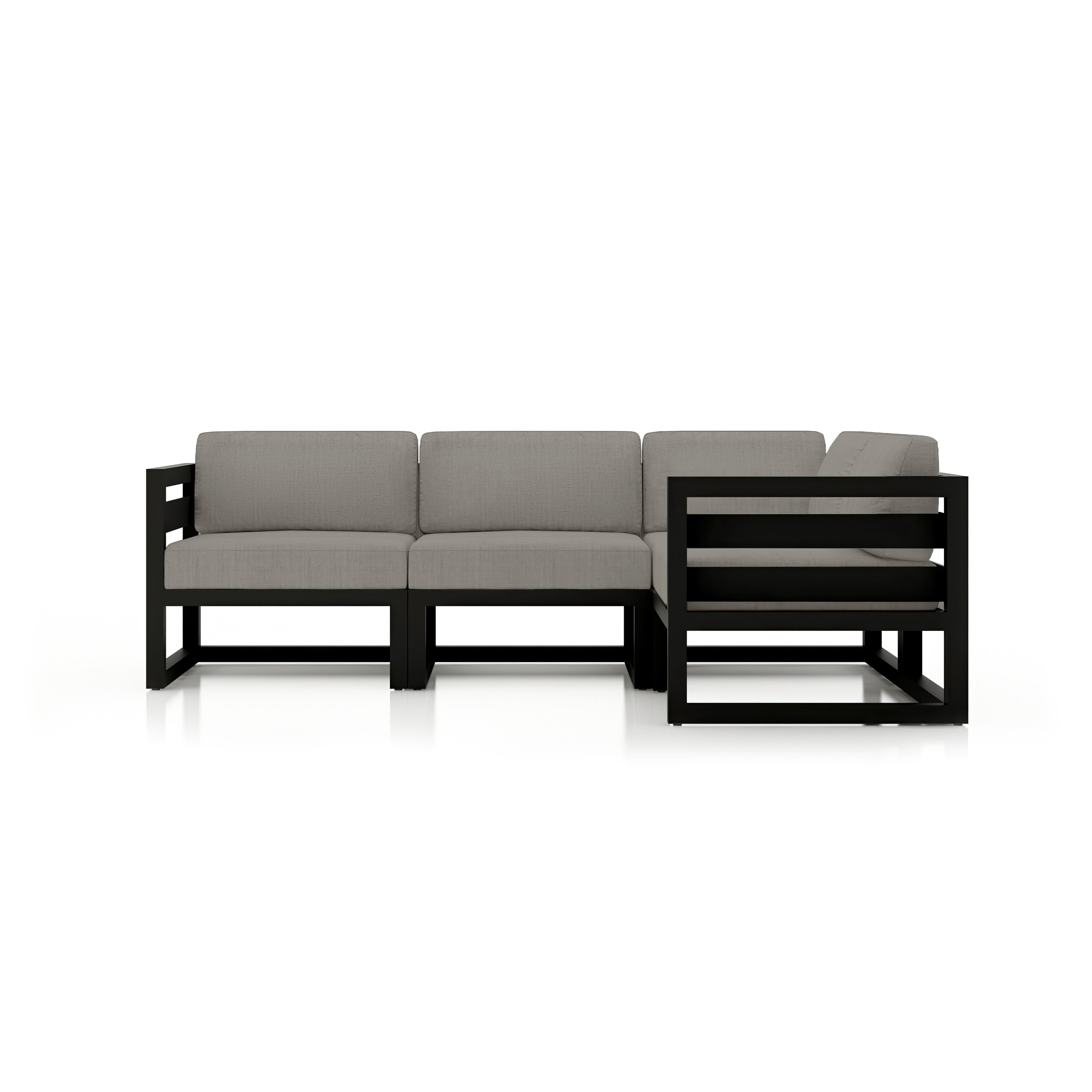 Avion 4 Piece Aluminum Sectional Set#Finish_Black#Fabric_Canvas Charcoal