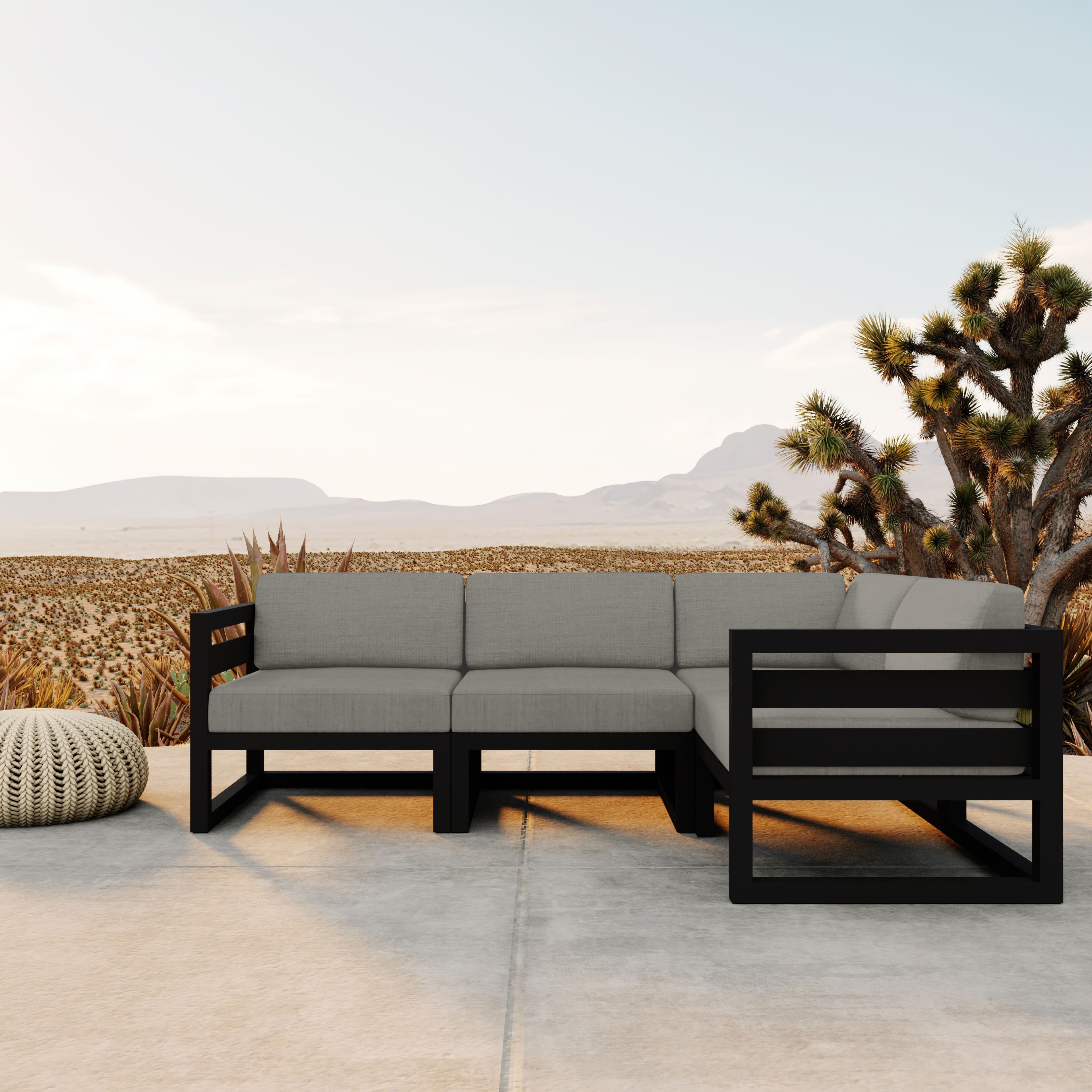 Avion 4 Piece Aluminum Sectional Set#Finish_Black#Fabric_Canvas Charcoal