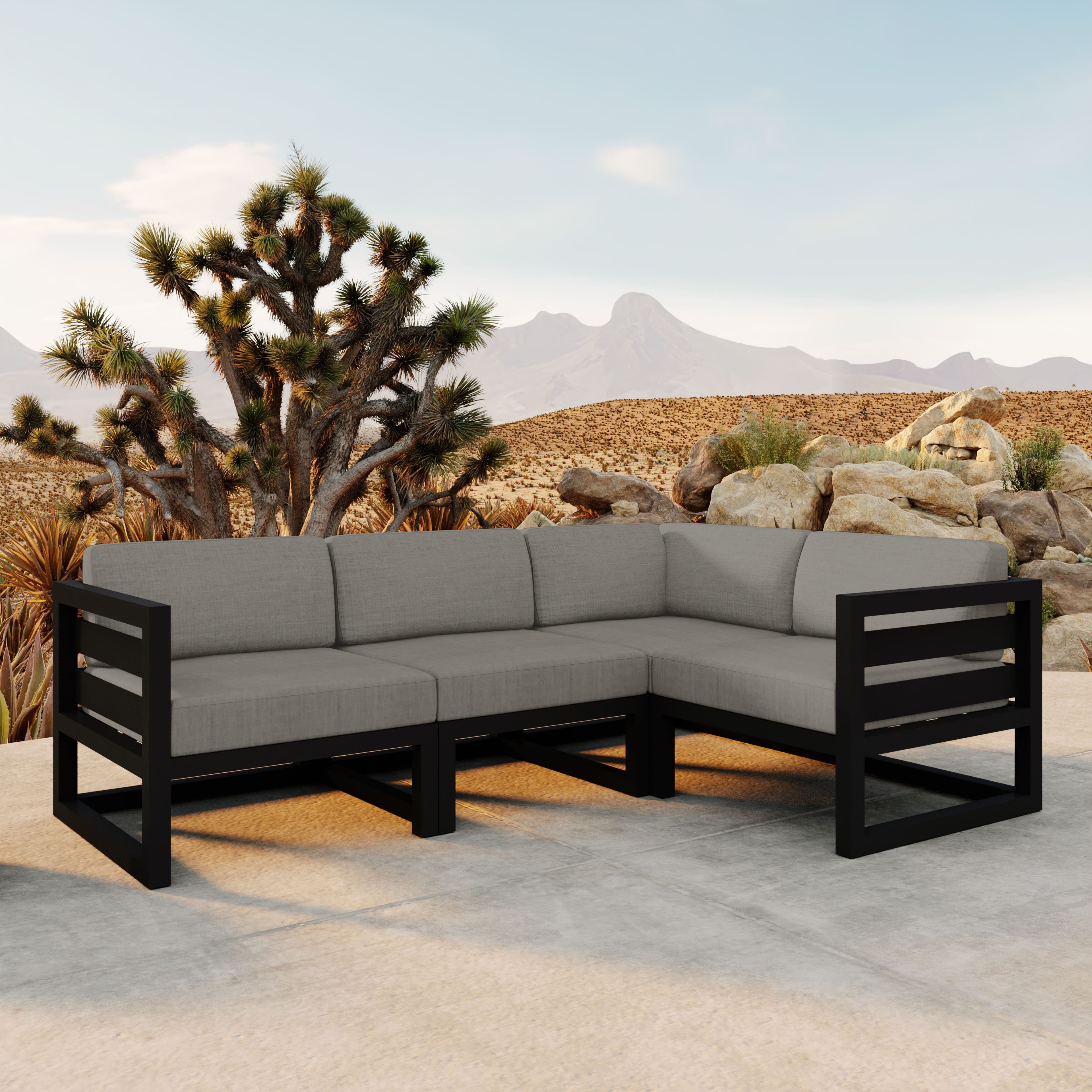 Avion 4 Piece Aluminum Sectional Set#Finish_Black#Fabric_Canvas Charcoal
