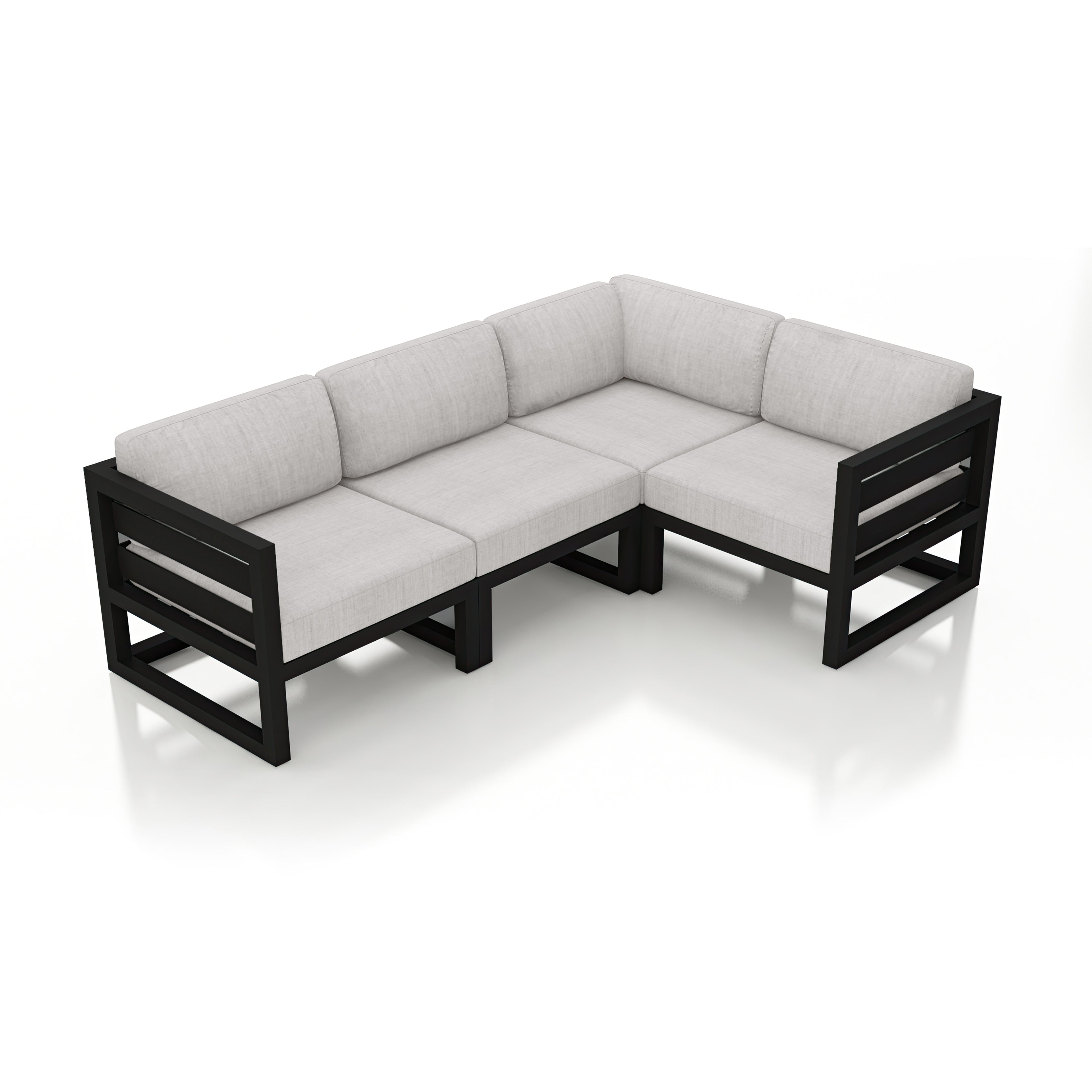Avion 4 Piece Aluminum Sectional Set#Finish_Black#Fabric_Cast Silver