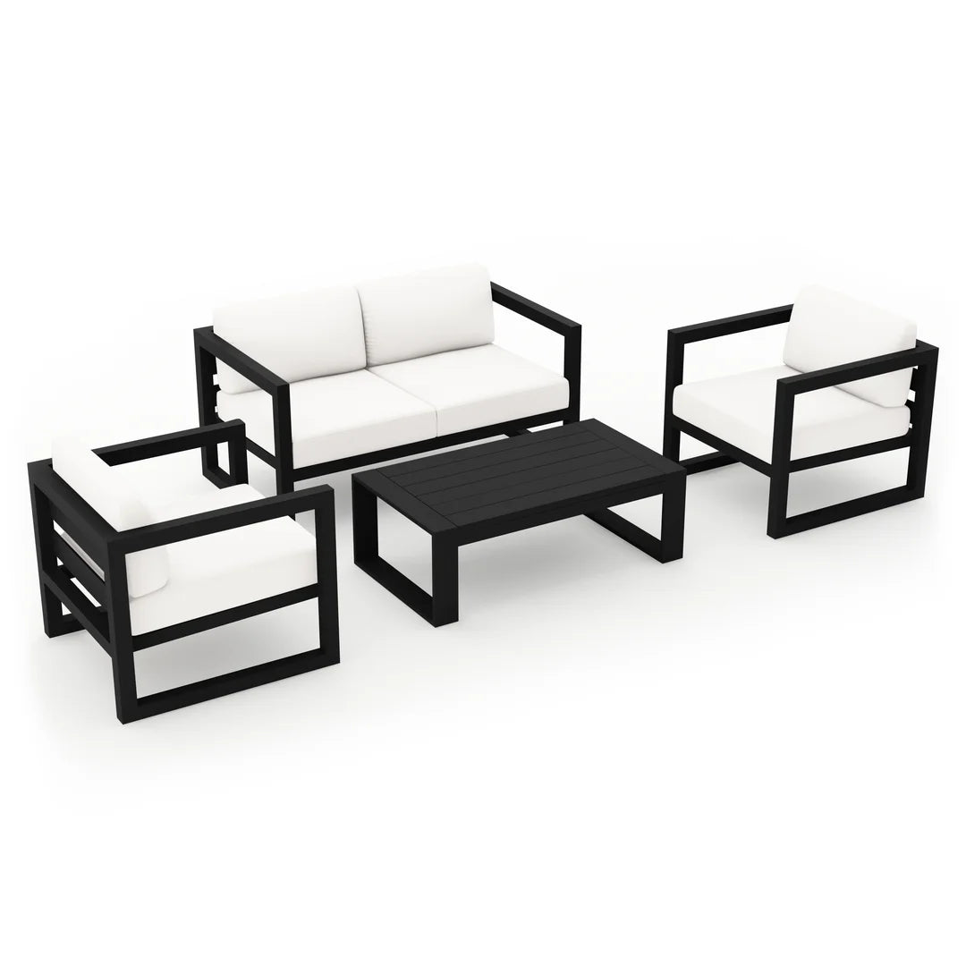 Avion 4 Piece Aluminum Loveseat Set#Finish_Black#Fabric_Canvas Natural