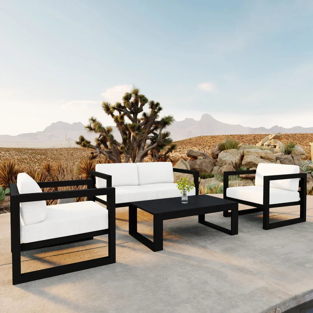 Avion 4 Piece Aluminum Loveseat Set#Finish_Black#Fabric_Canvas Natural