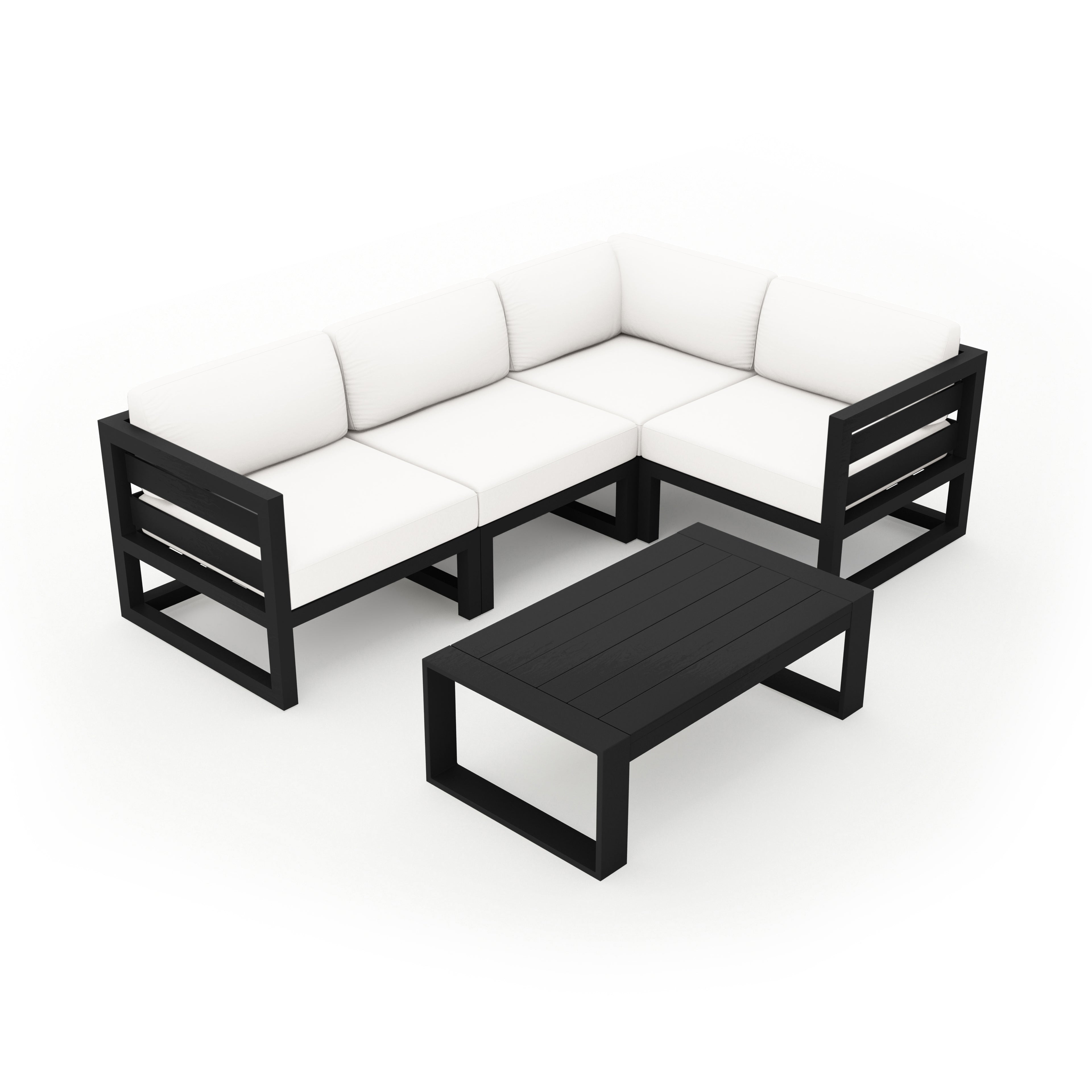 Avion 5 Piece Aluminum Sectional Set#Finish_Black#Fabric_Canvas Natural