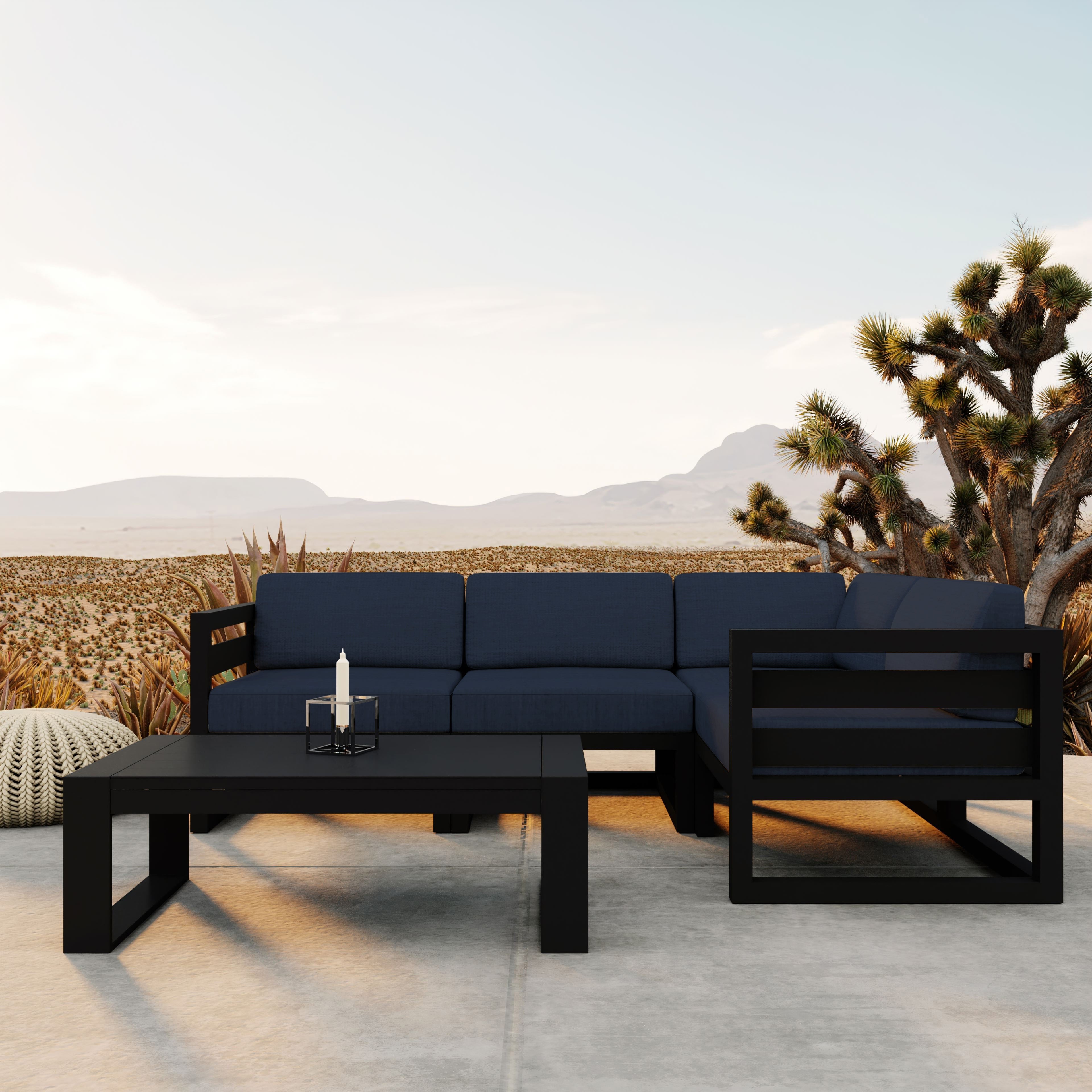 Avion 5 Piece Aluminum Sectional Set#Finish_Black#Fabric_Spectrum Indigo