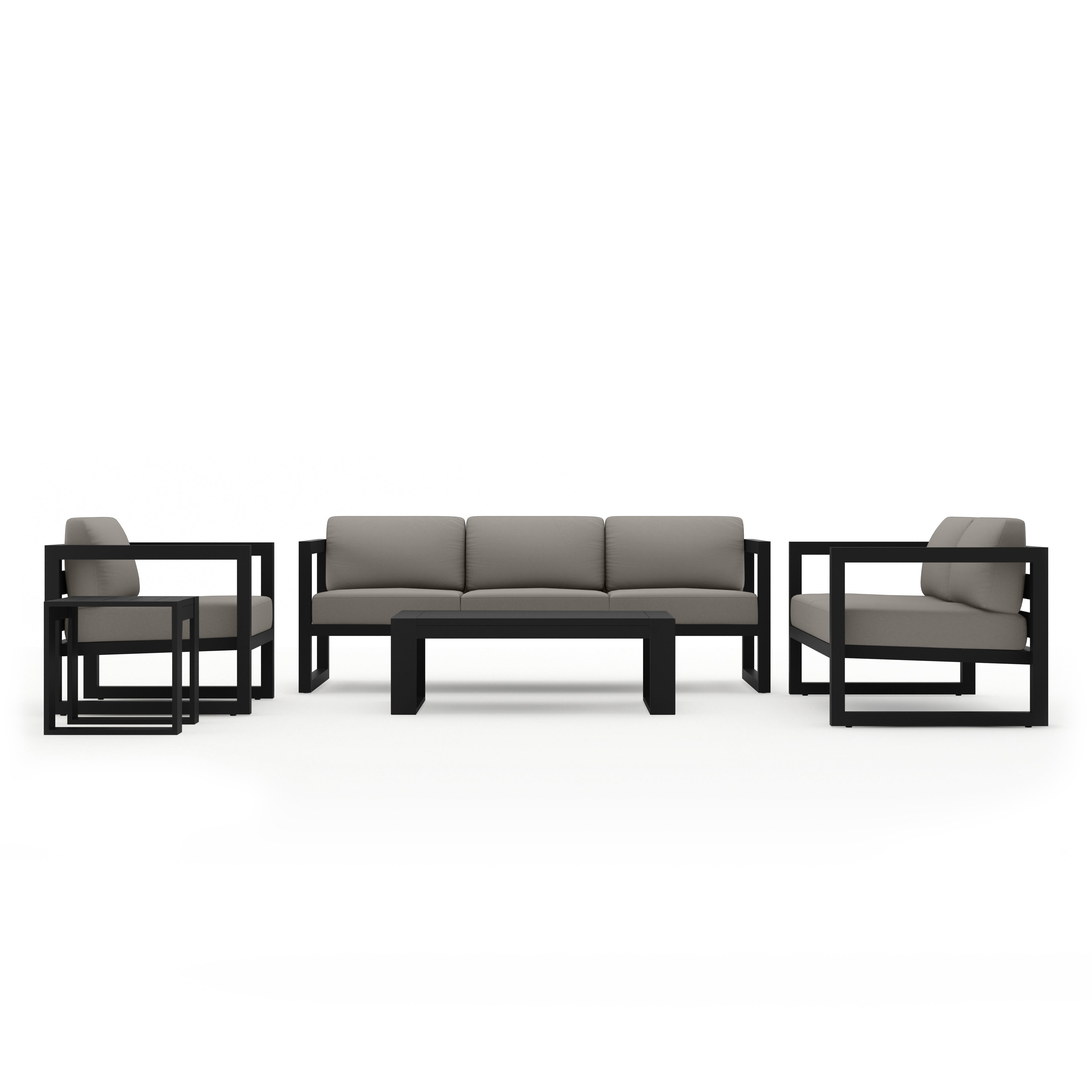 Avion 5 Piece Aluminum Sofa Set#Finish_Black#Fabric_Canvas Charcoal