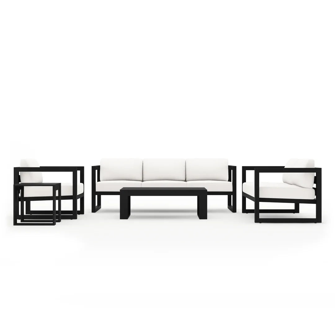 Avion 5 Piece Aluminum Sofa Set#Finish_Black#Fabric_Canvas Natural