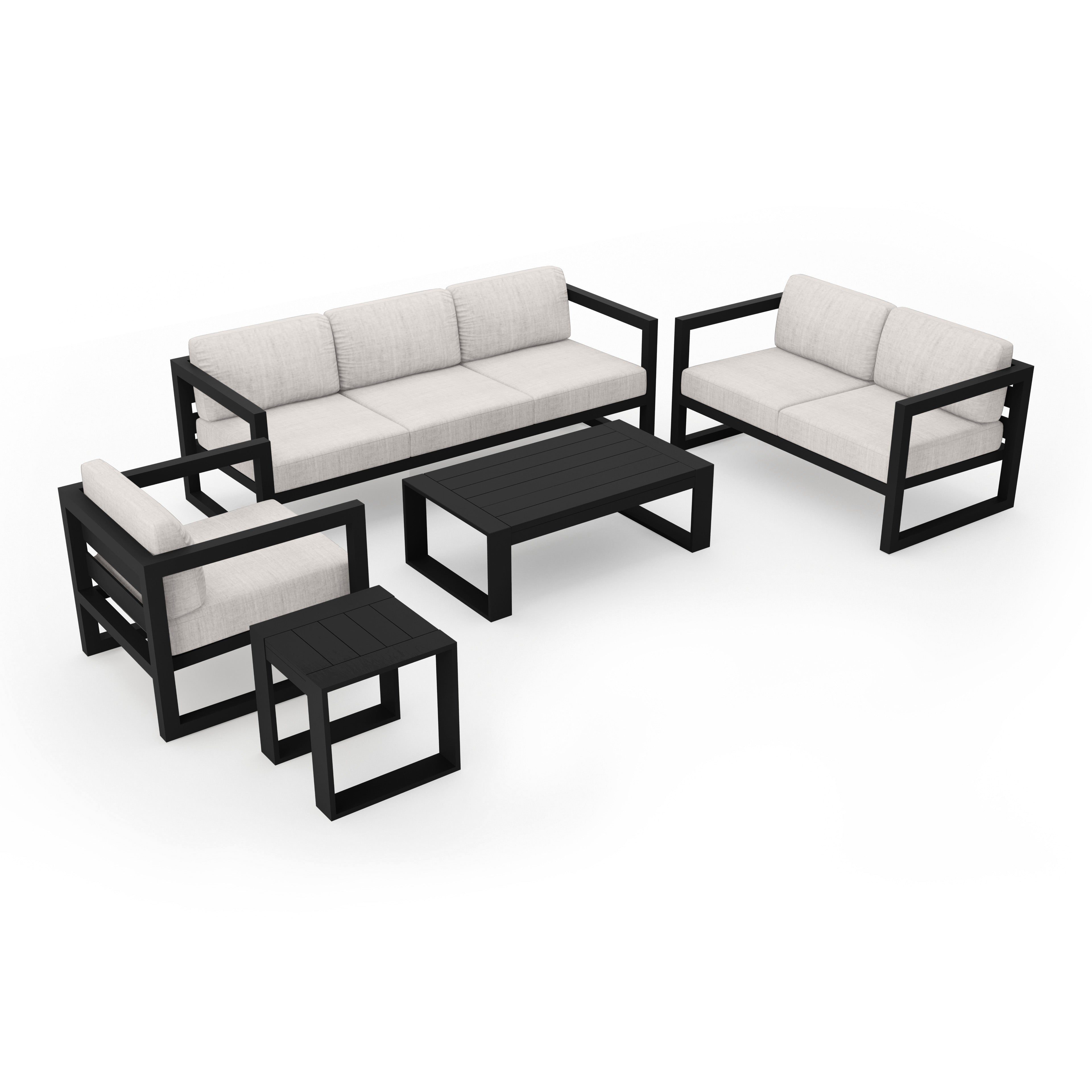 Avion 5 Piece Aluminum Sofa Set#Finish_Black#Fabric_Cast Silver