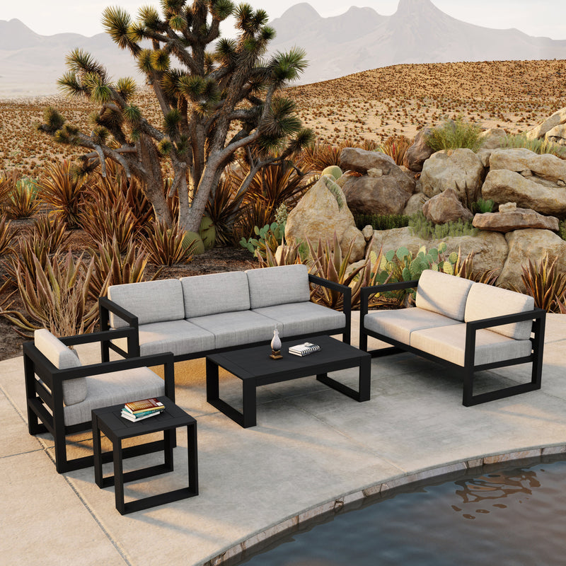 Avion 5 Piece Aluminum Sofa Set#Finish_Black#Fabric_Cast Silver
