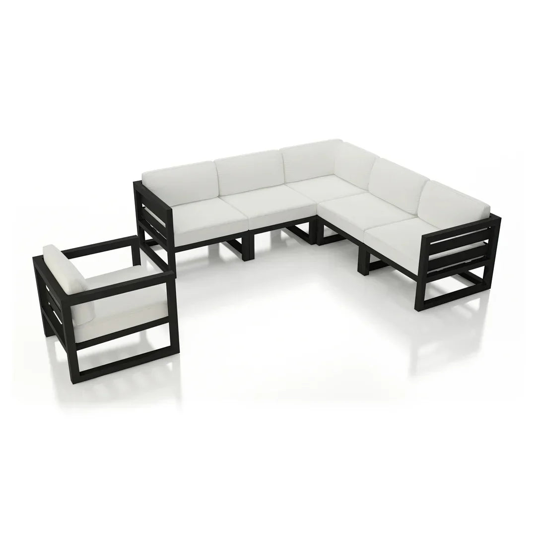 Avion 6 Piece Aluminum Sectional Set#Finish_Black#Fabric_Canvas Natural