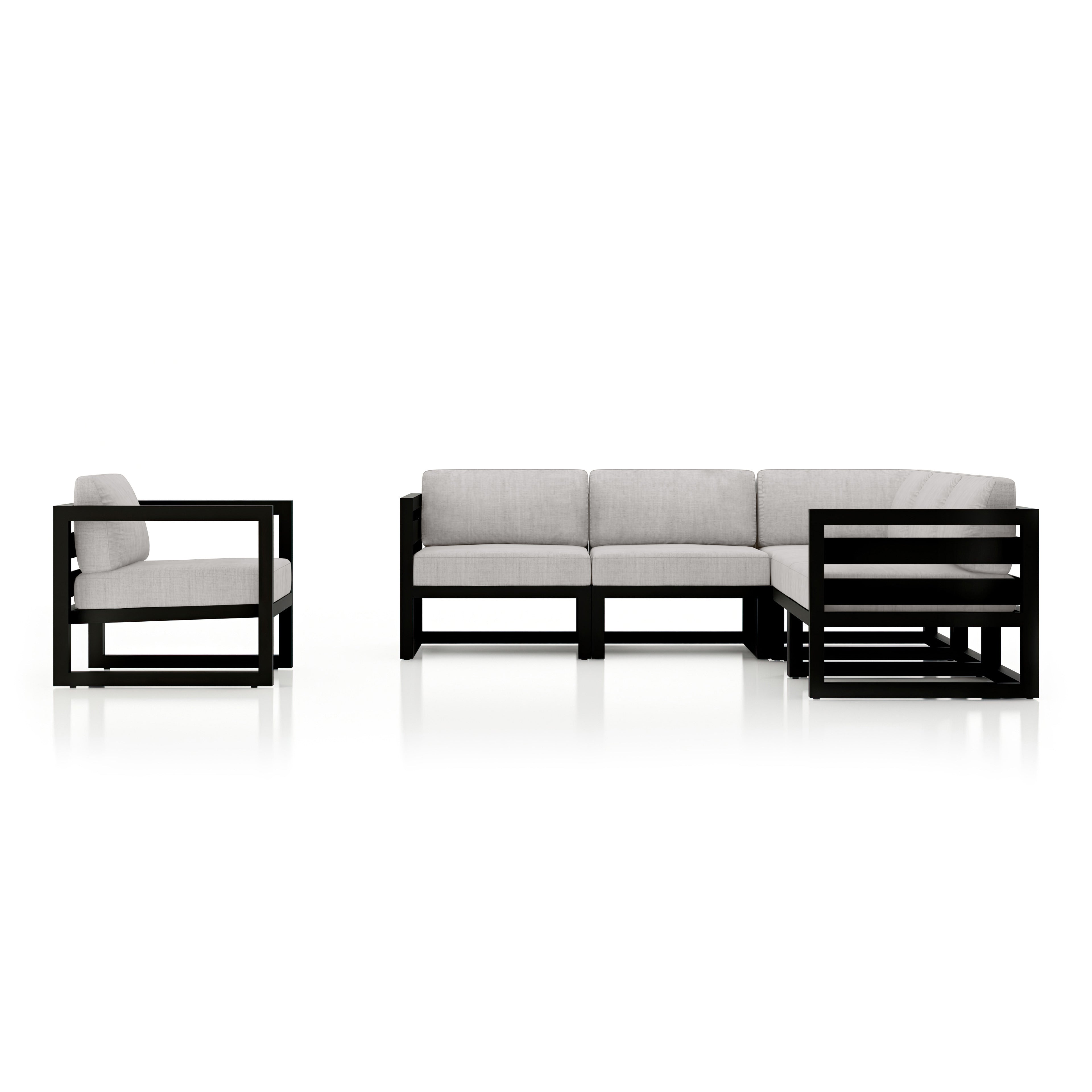 Avion 6 Piece Aluminum Sectional Set#Finish_Black#Fabric_Cast Silver