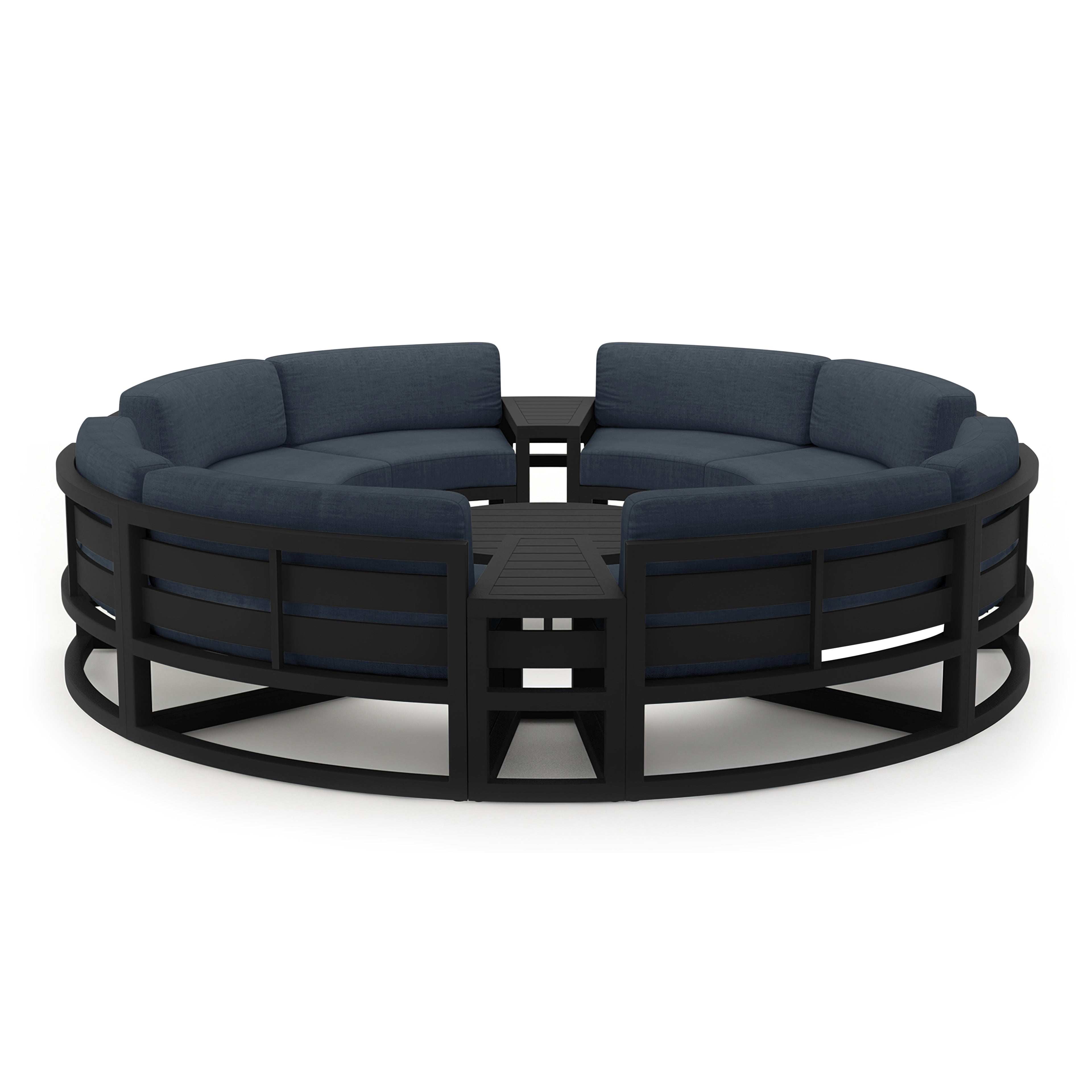 Avion 7 Piece Aluminum Curve Sectional Set#Finish_Black#Fabric_Spectrum Indigo