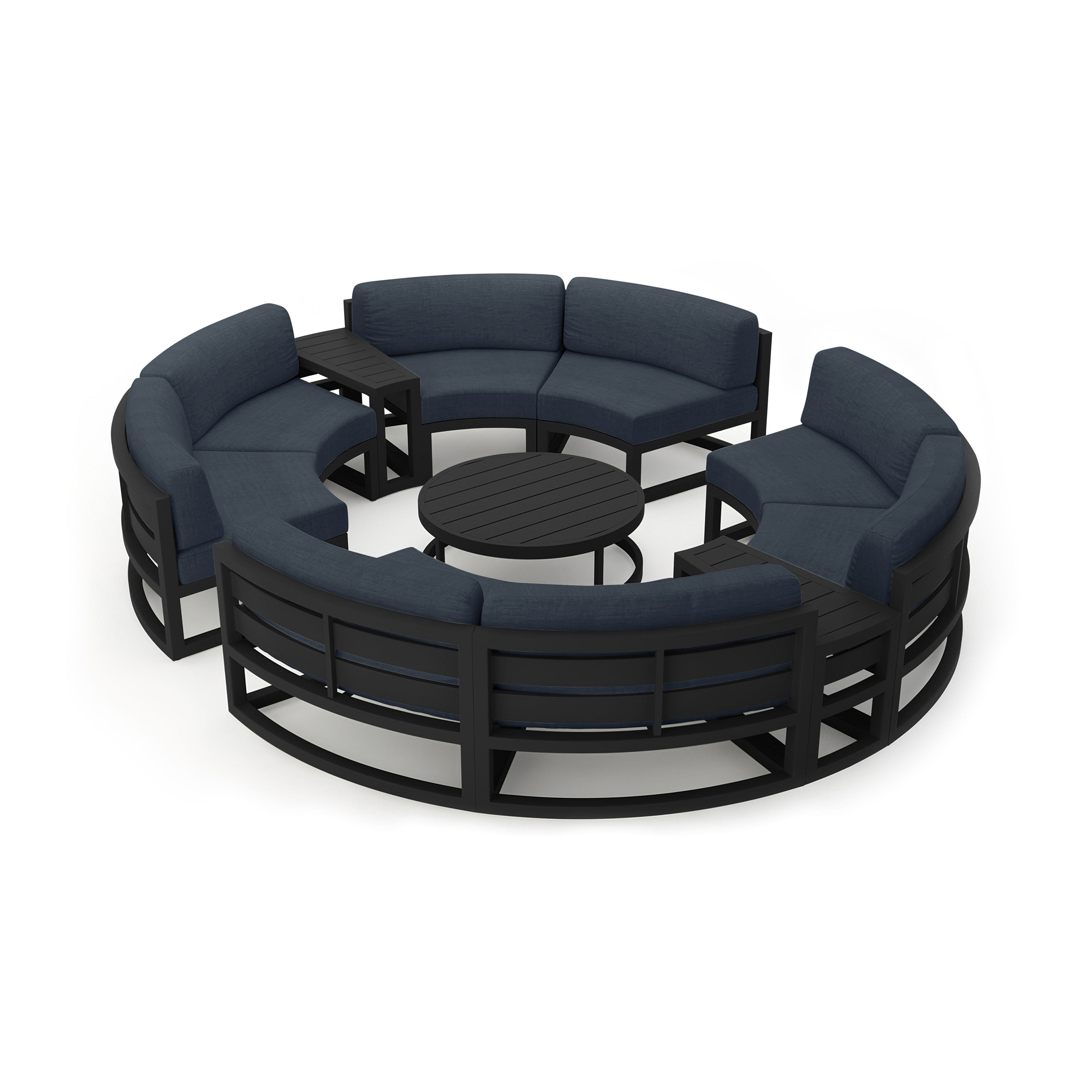 Avion 7 Piece Aluminum Curve Sectional Set#Finish_Black#Fabric_Spectrum Indigo