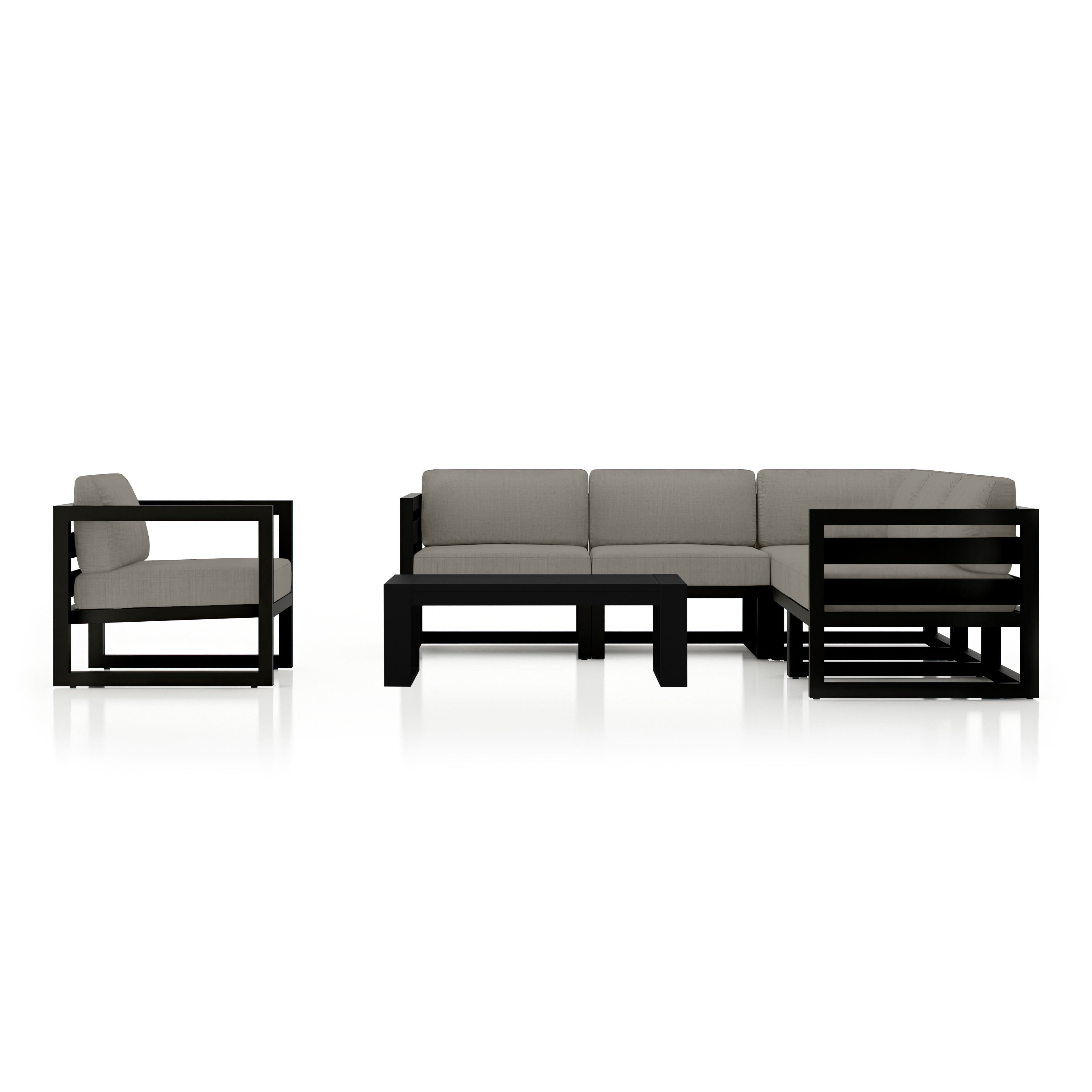 Avion 7 Piece Aluminum Sectional Set#Finish_Black#Fabric_Canvas Charcoal