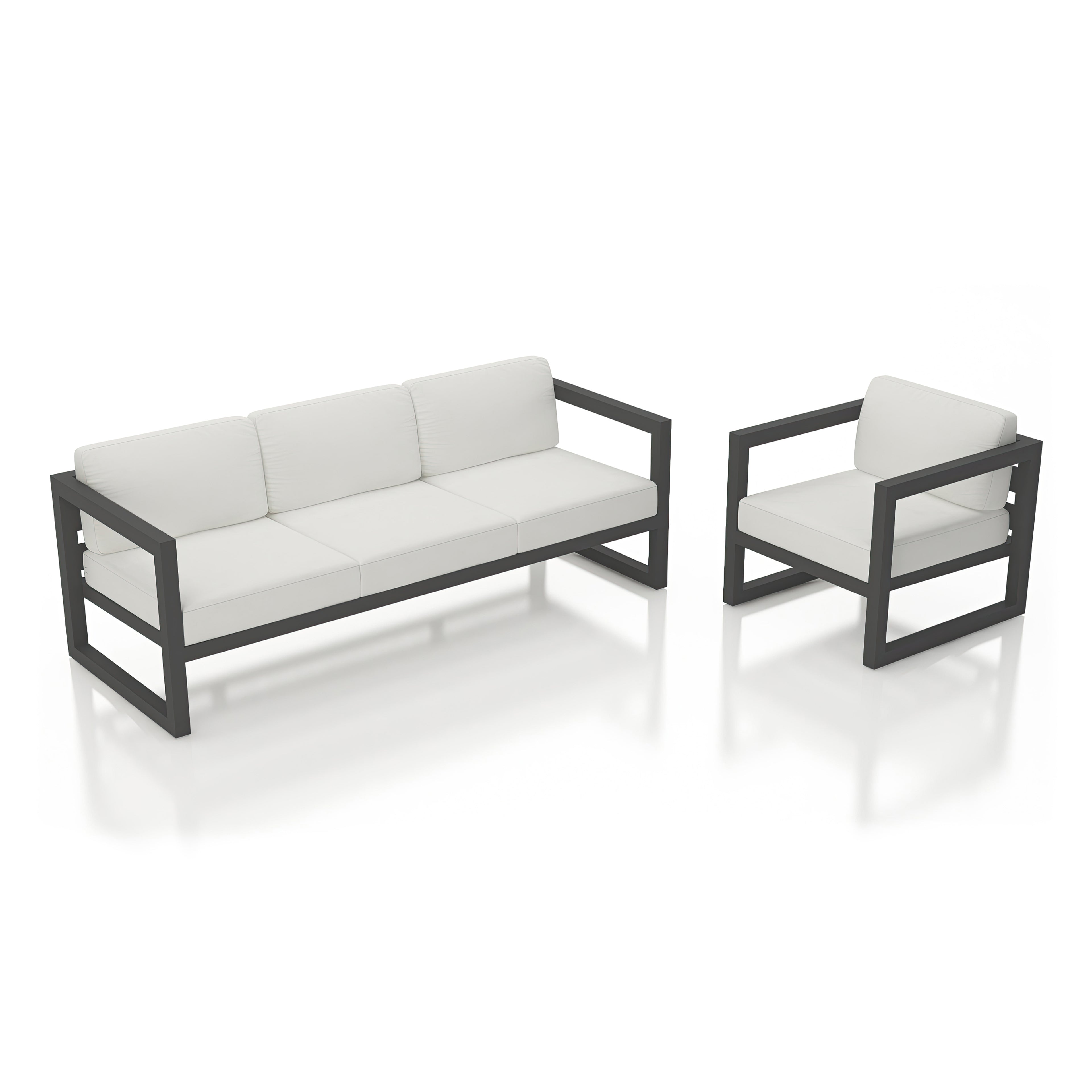 Avion 2 Piece Aluminum Sofa Set#Finish_Slate#Fabric_Canvas Natural