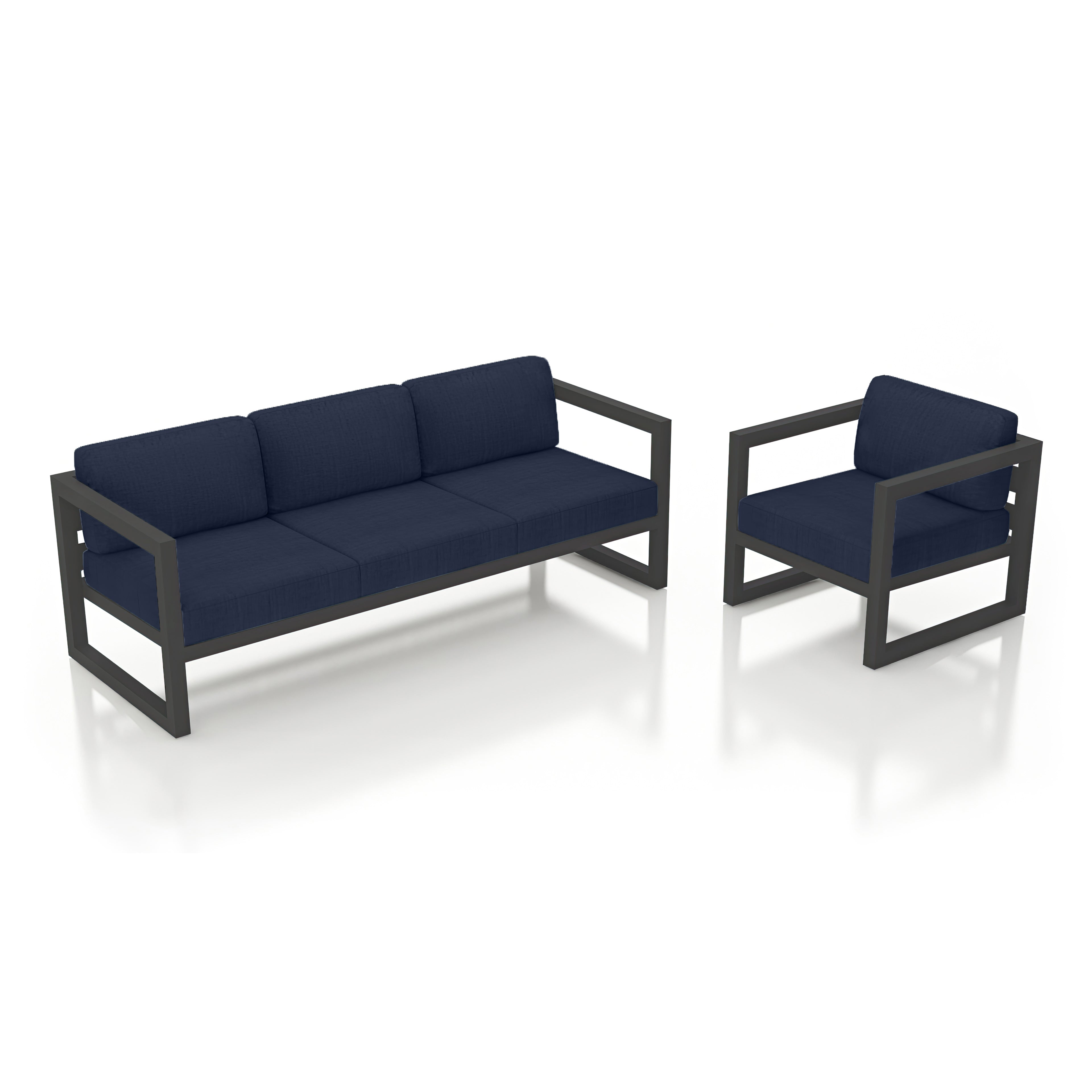 Avion 2 Piece Aluminum Sofa Set#Finish_Slate#Fabric_Spectrum Indigo