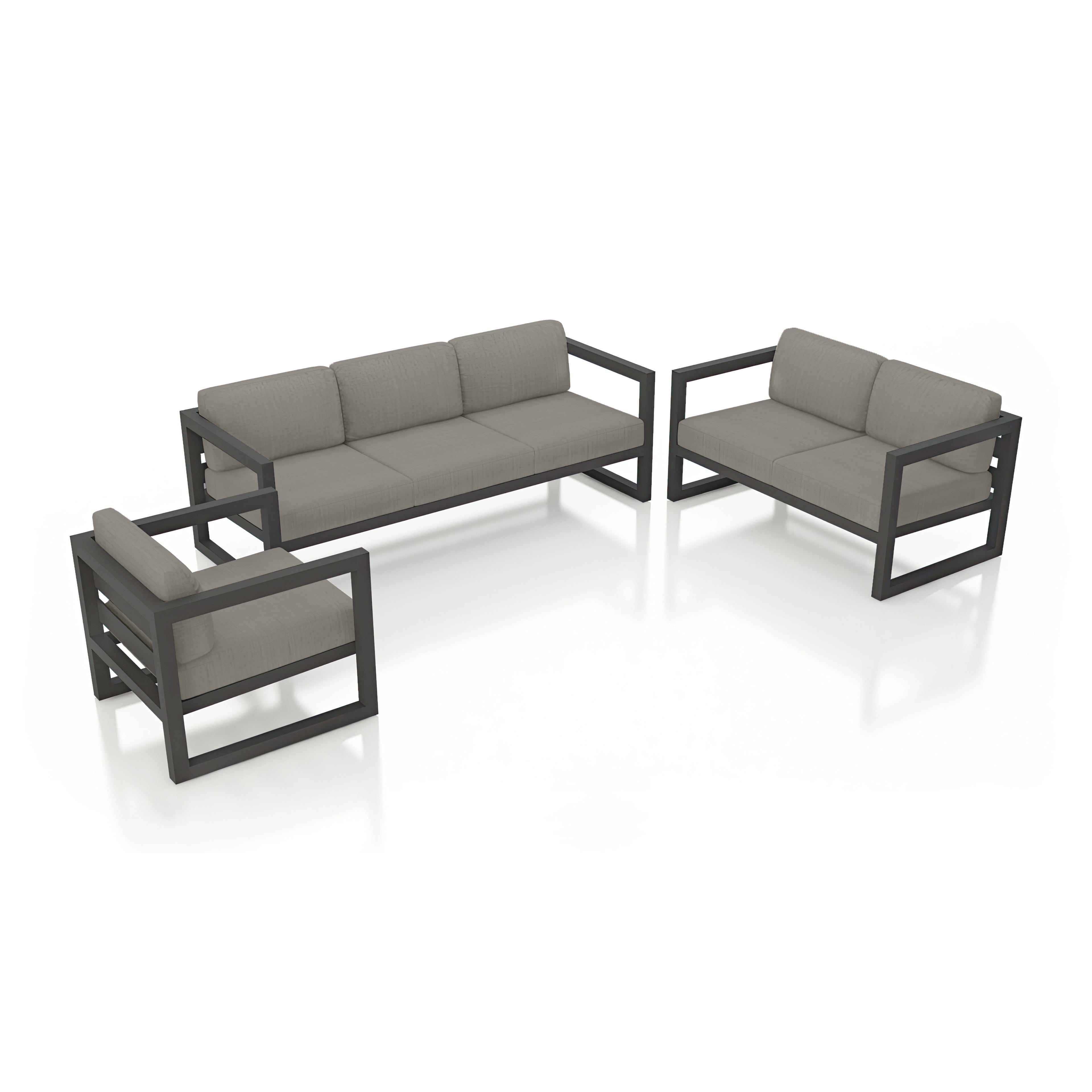Avion 3 Piece Aluminum Sofa Loveseat Set#Finish_Slate#Fabric_Canvas Charcoal
