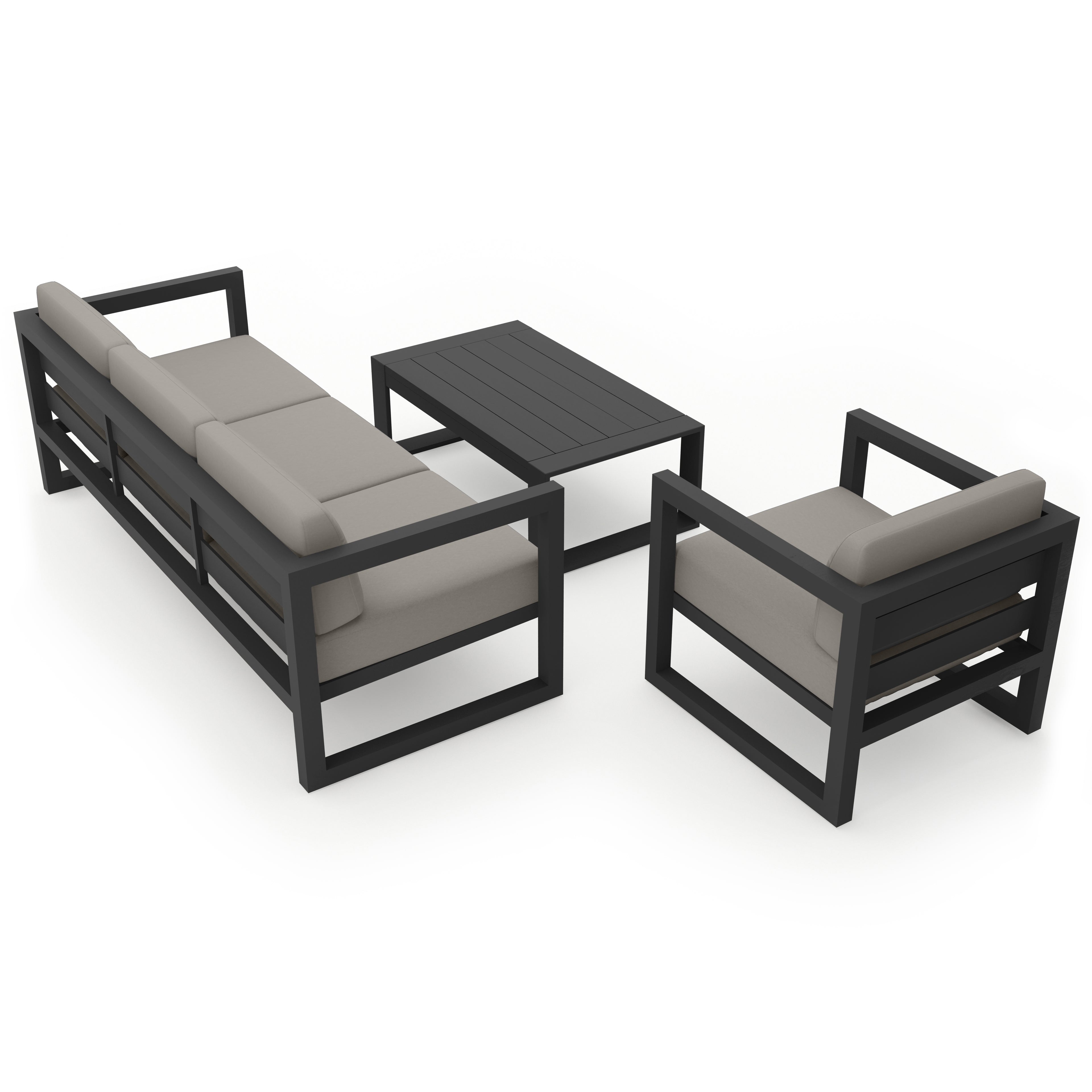 Avion 3 Piece Aluminum Sofa Set#Finish_Slate#Fabric_Canvas Charcoal