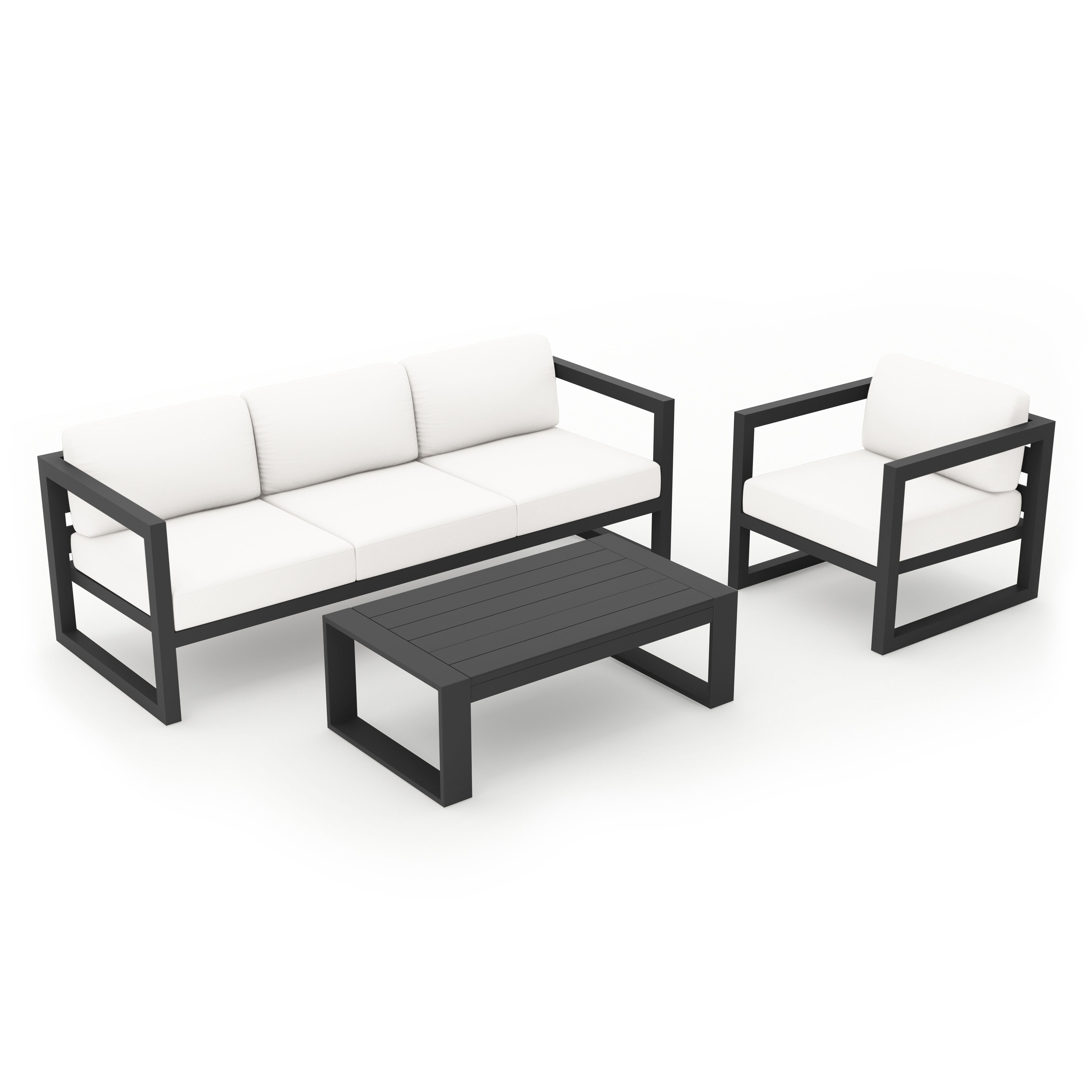 Avion 3 Piece Aluminum Sofa Set#Finish_Slate#Fabric_Canvas Natural