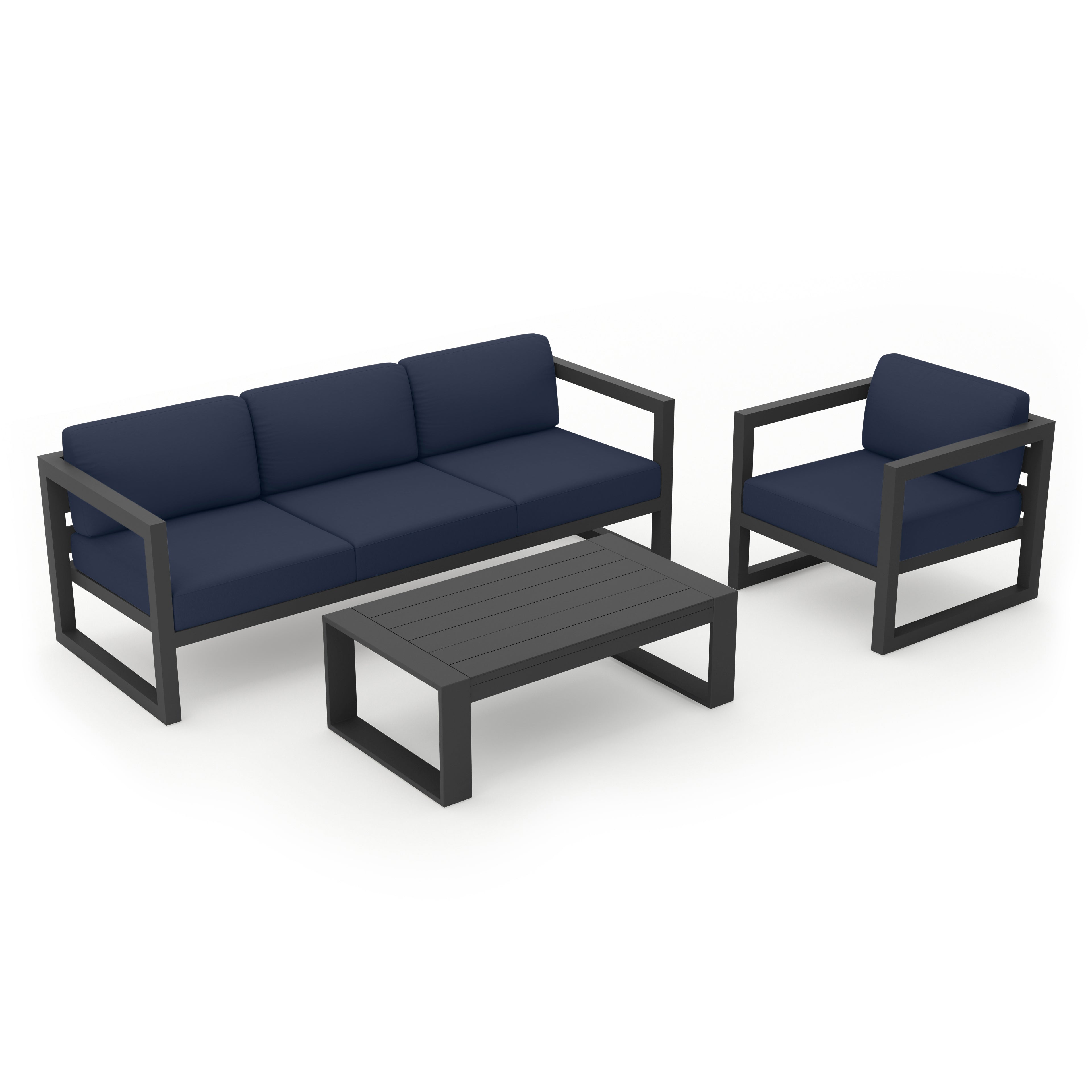Avion 3 Piece Aluminum Sofa Set#Finish_Slate#Fabric_Spectrum Indigo