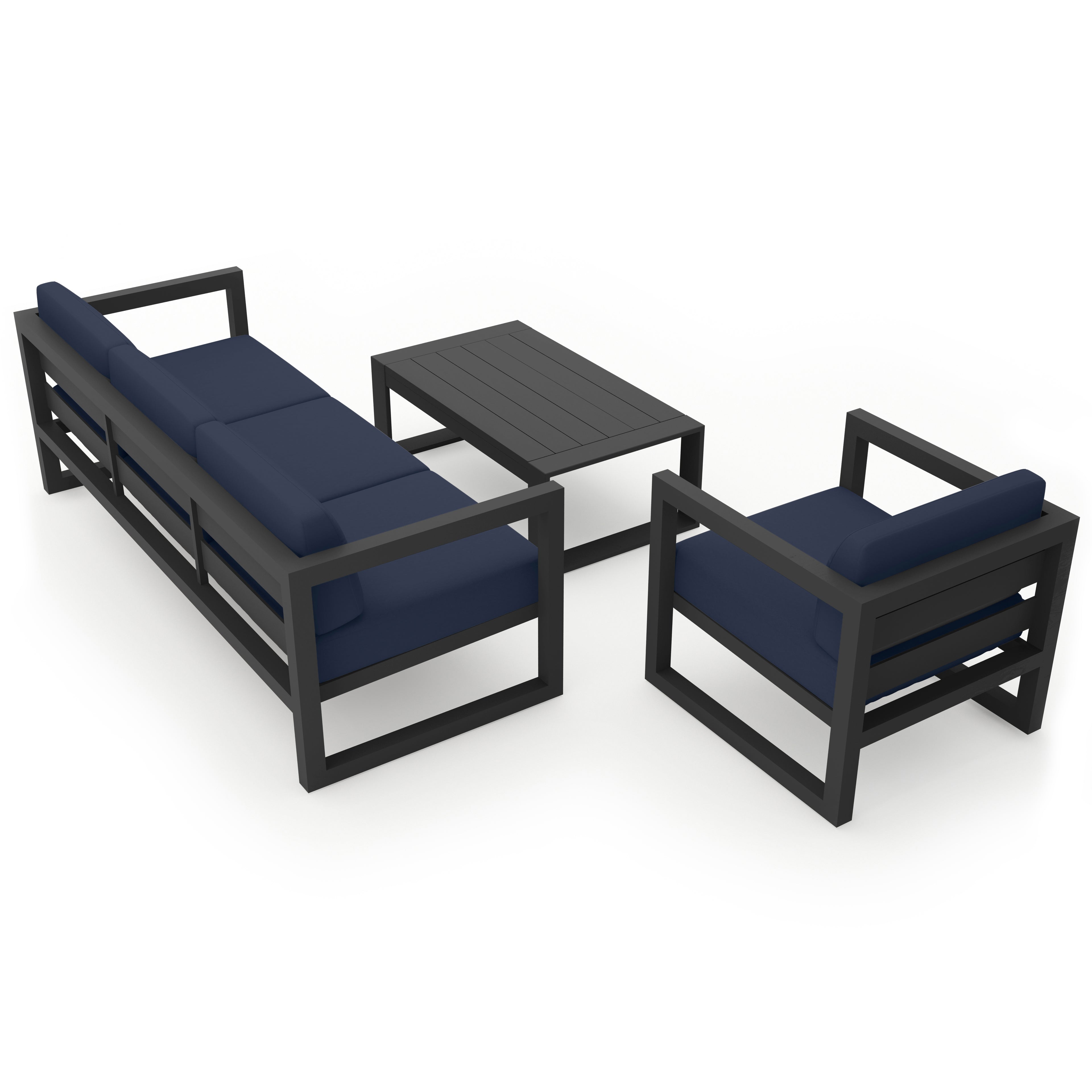 Avion 3 Piece Aluminum Sofa Set#Finish_Slate#Fabric_Spectrum Indigo
