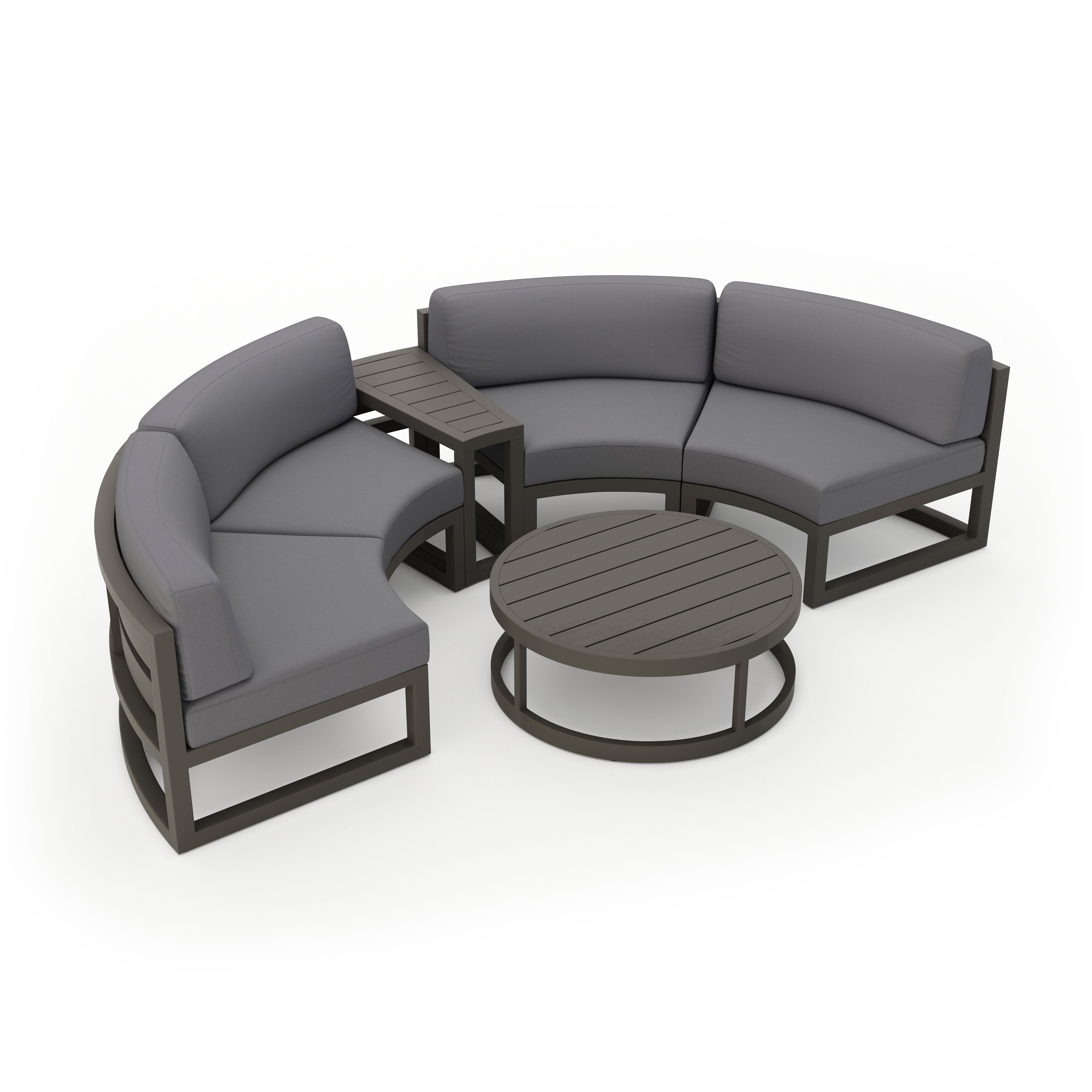 Avion 4 Piece Aluminum Curve Sectional Set#Finish_Slate#Fabric_Canvas Charcoal