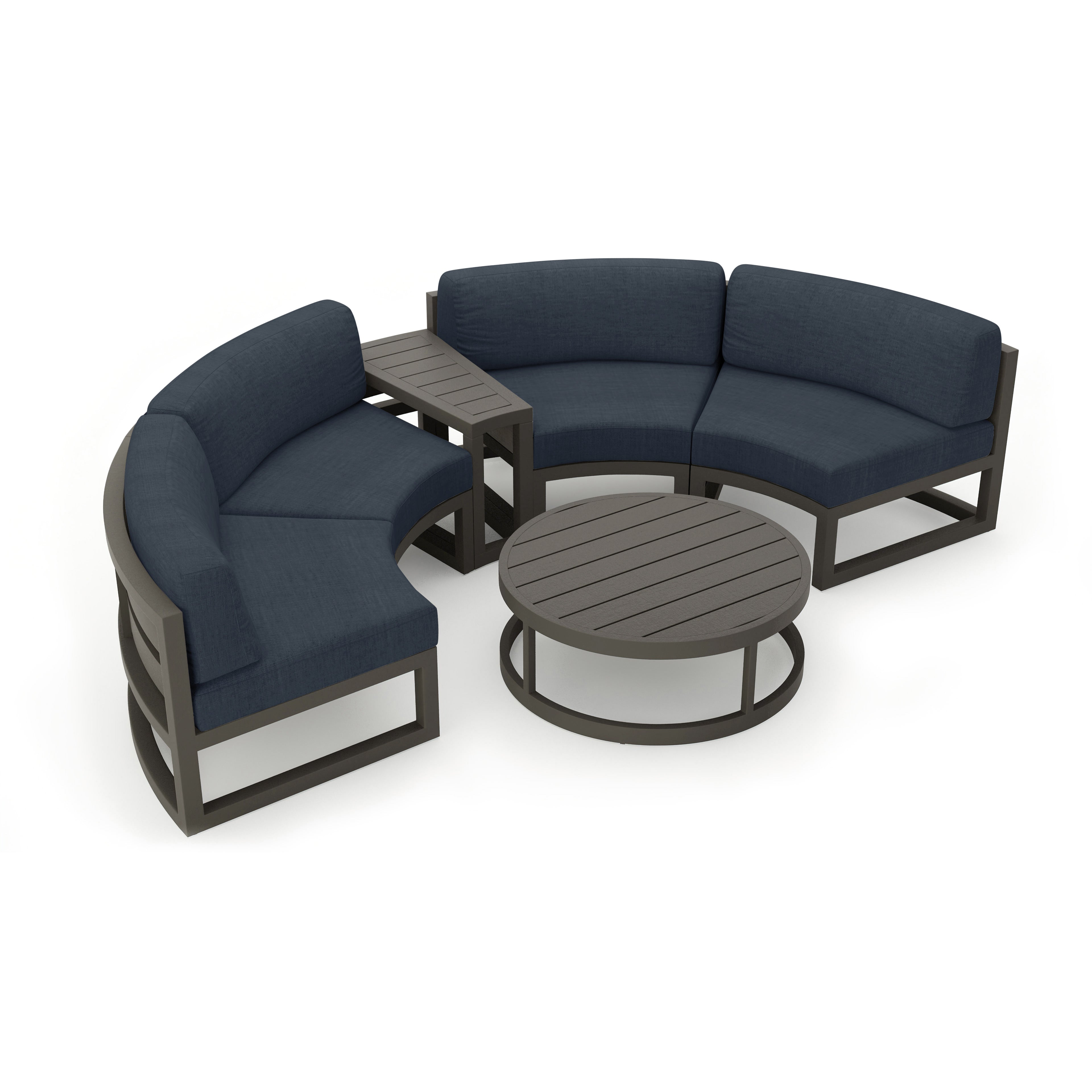 Avion 4 Piece Aluminum Curve Sectional Set#Finish_Slate#Fabric_Spectrum Indigo