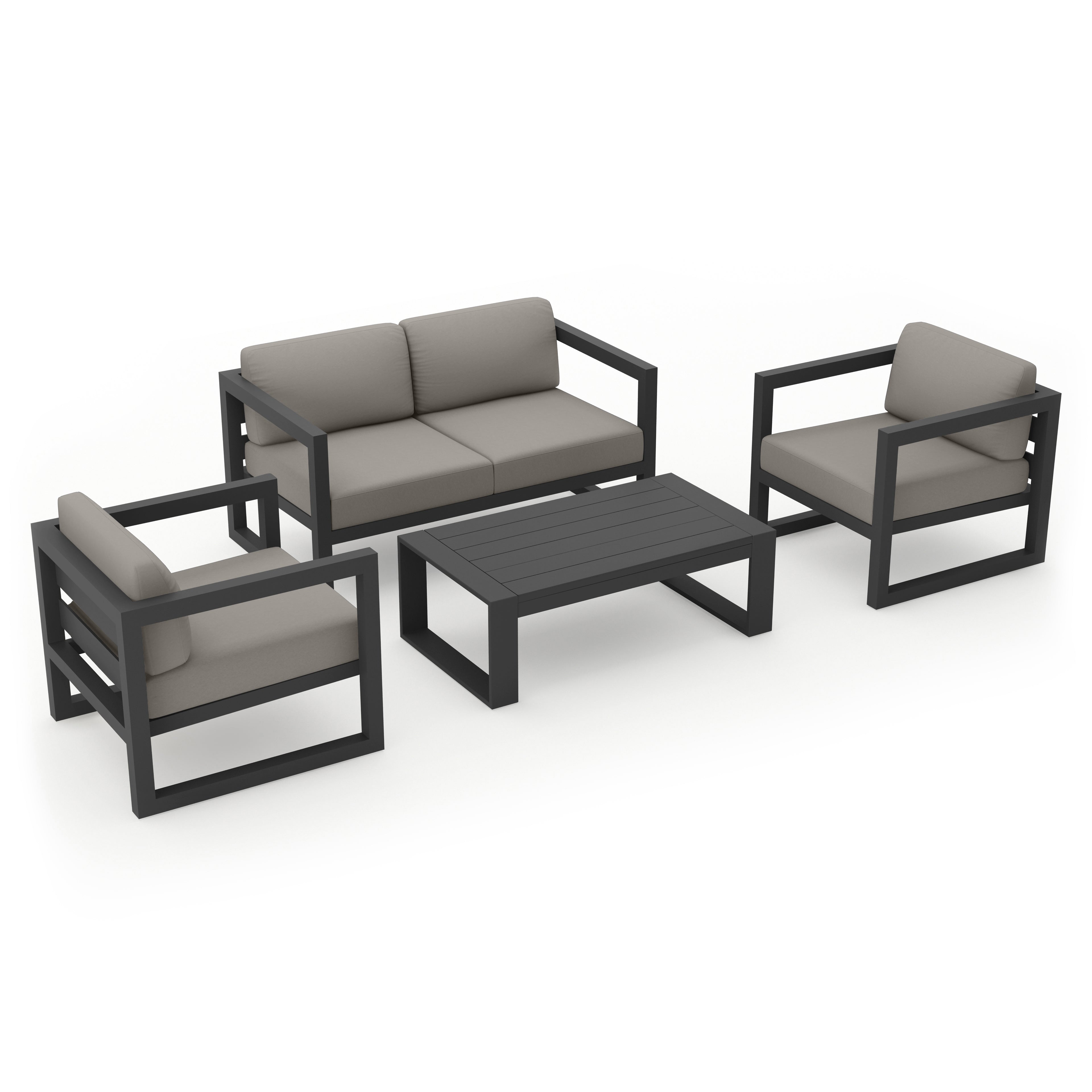 Avion 4 Piece Aluminum Loveseat Set#Finish_Slate#Fabric_Canvas Charcoal