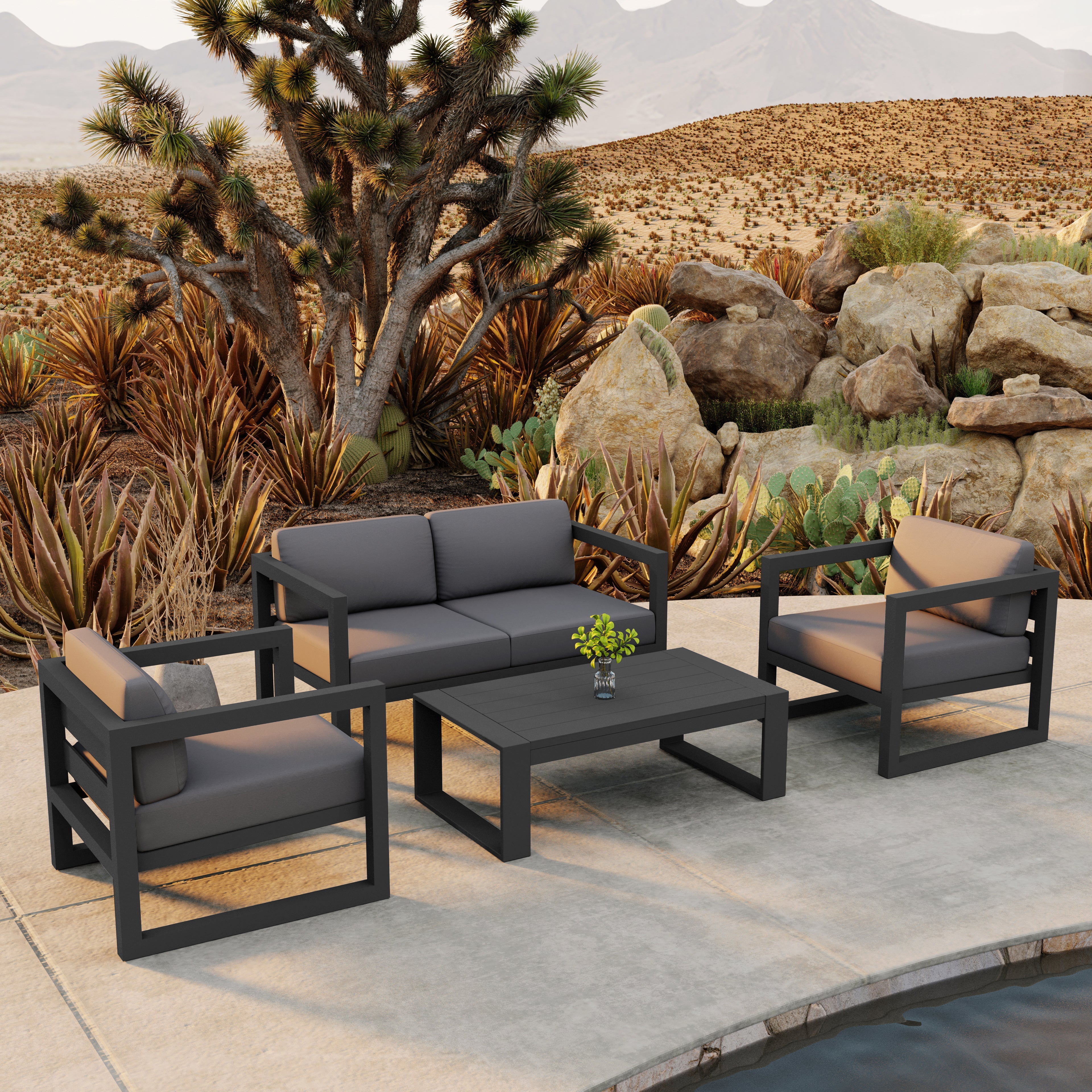 Avion 4 Piece Aluminum Loveseat Set#Finish_Slate#Fabric_Canvas Charcoal