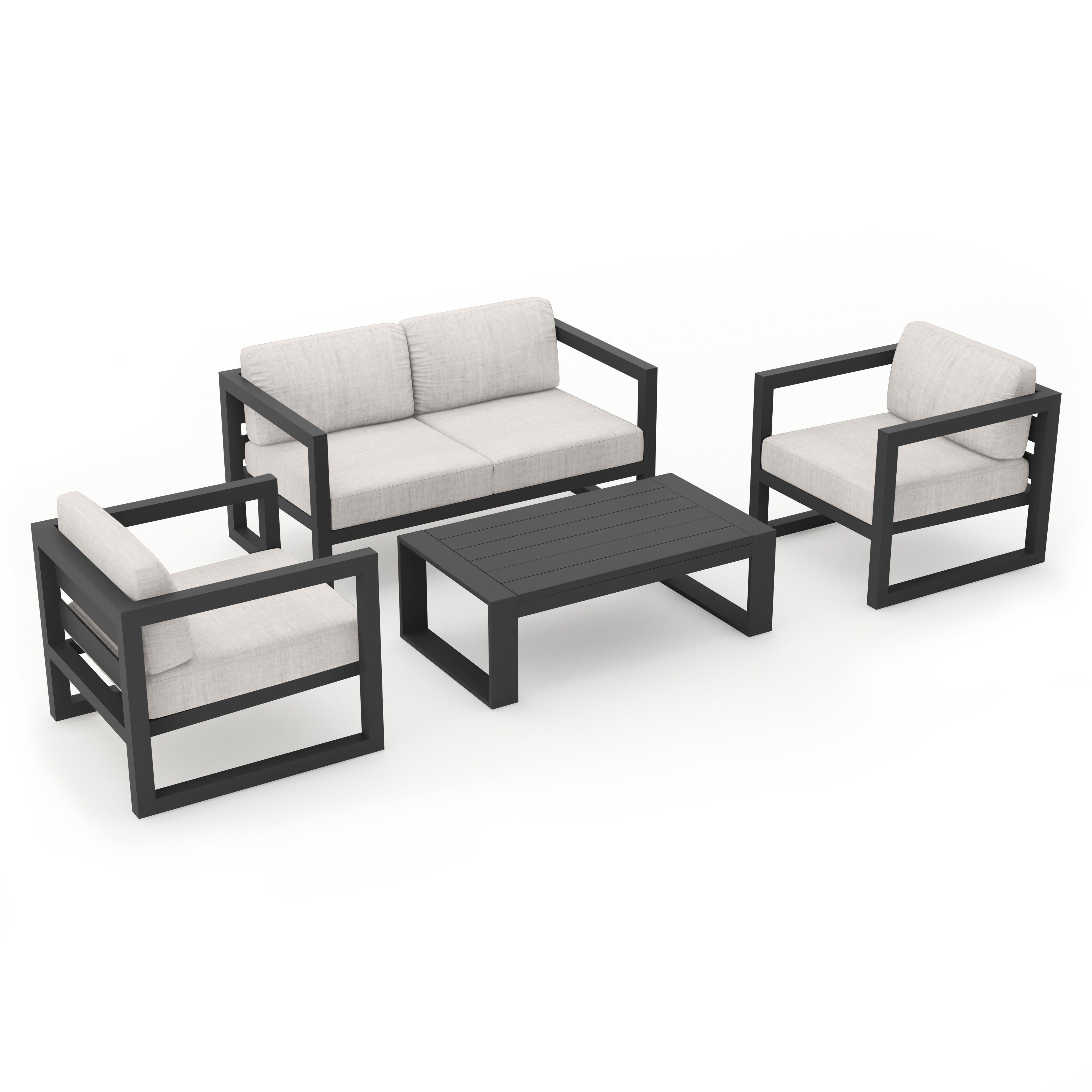 Avion 4 Piece Aluminum Loveseat Set#Finish_Slate#Fabric_Cast Silver