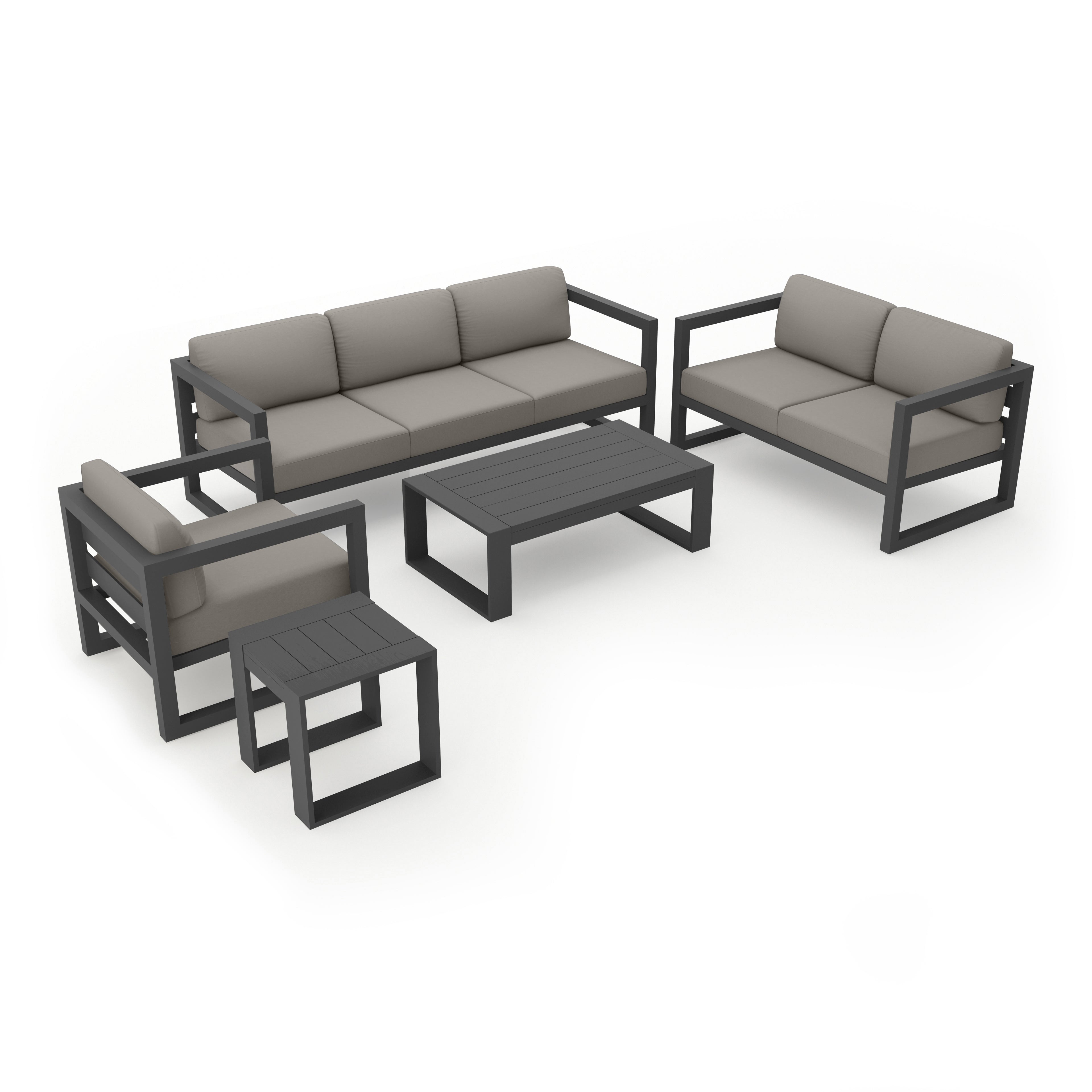 Avion 5 Piece Aluminum Sofa Set#Finish_Slate#Fabric_Canvas Charcoal