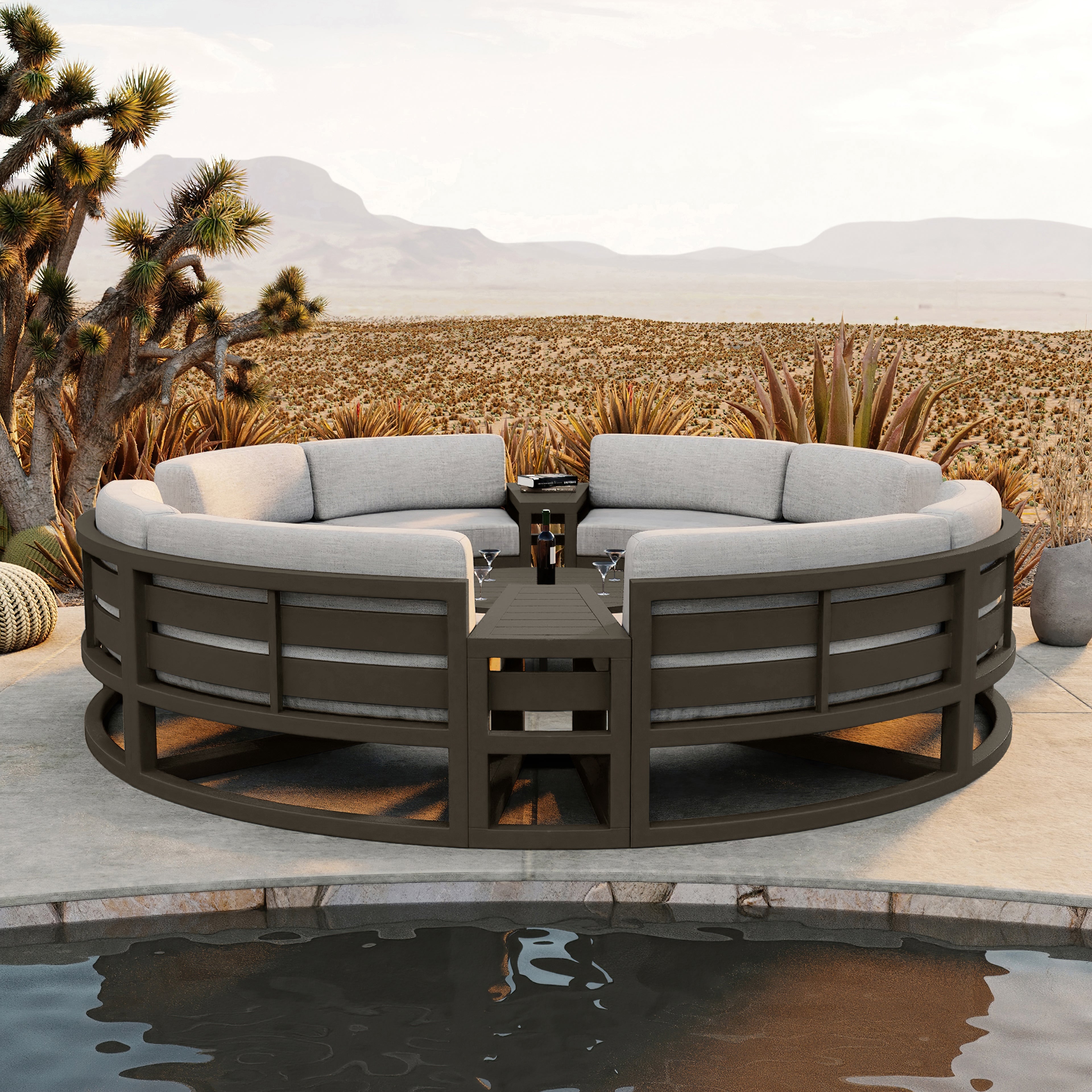 Avion 7 Piece Aluminum Curve Sectional Set#Finish_Slate#Fabric_Cast Silver