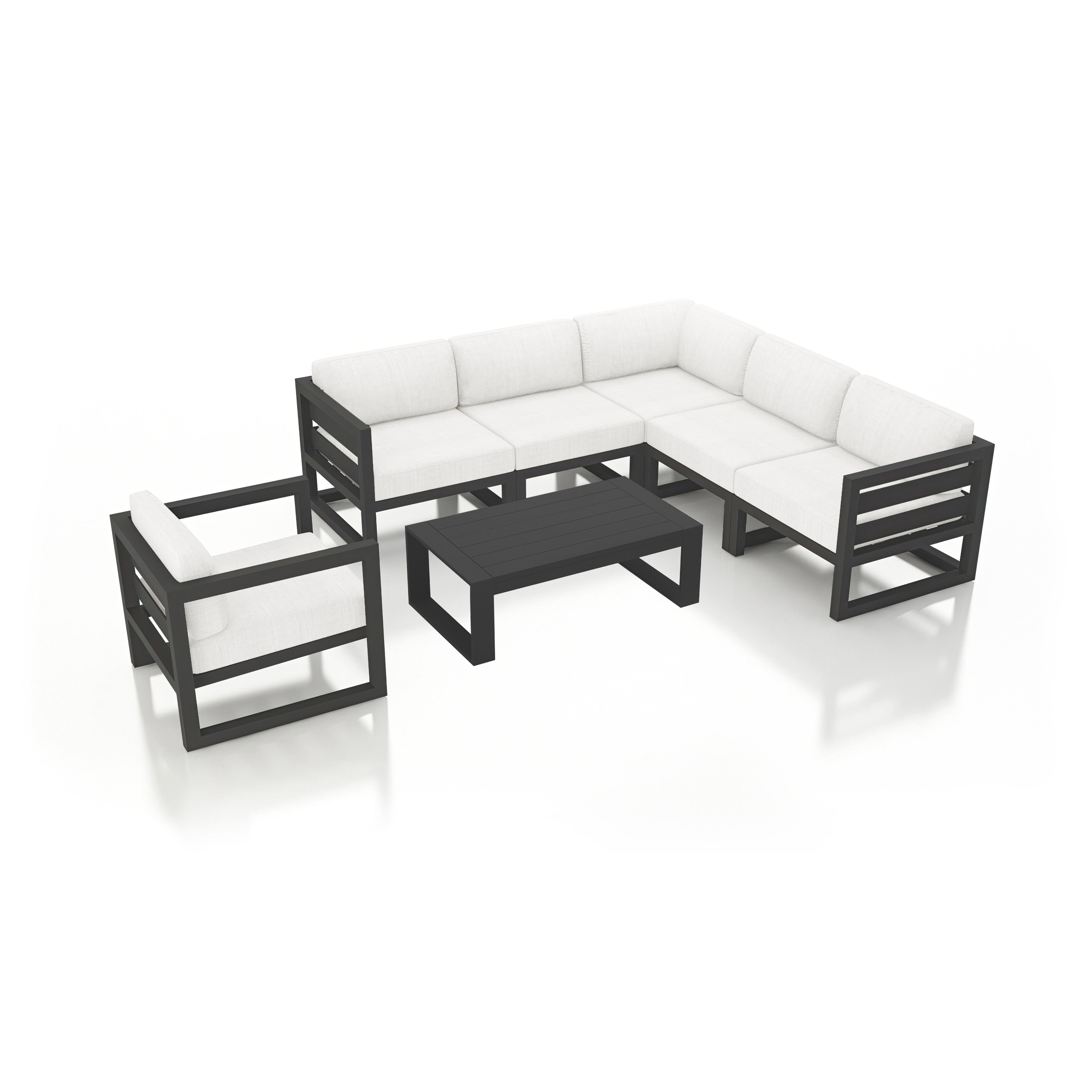 Avion 7 Piece Aluminum Sectional Set#Finish_Slate#Fabric_Canvas Natural