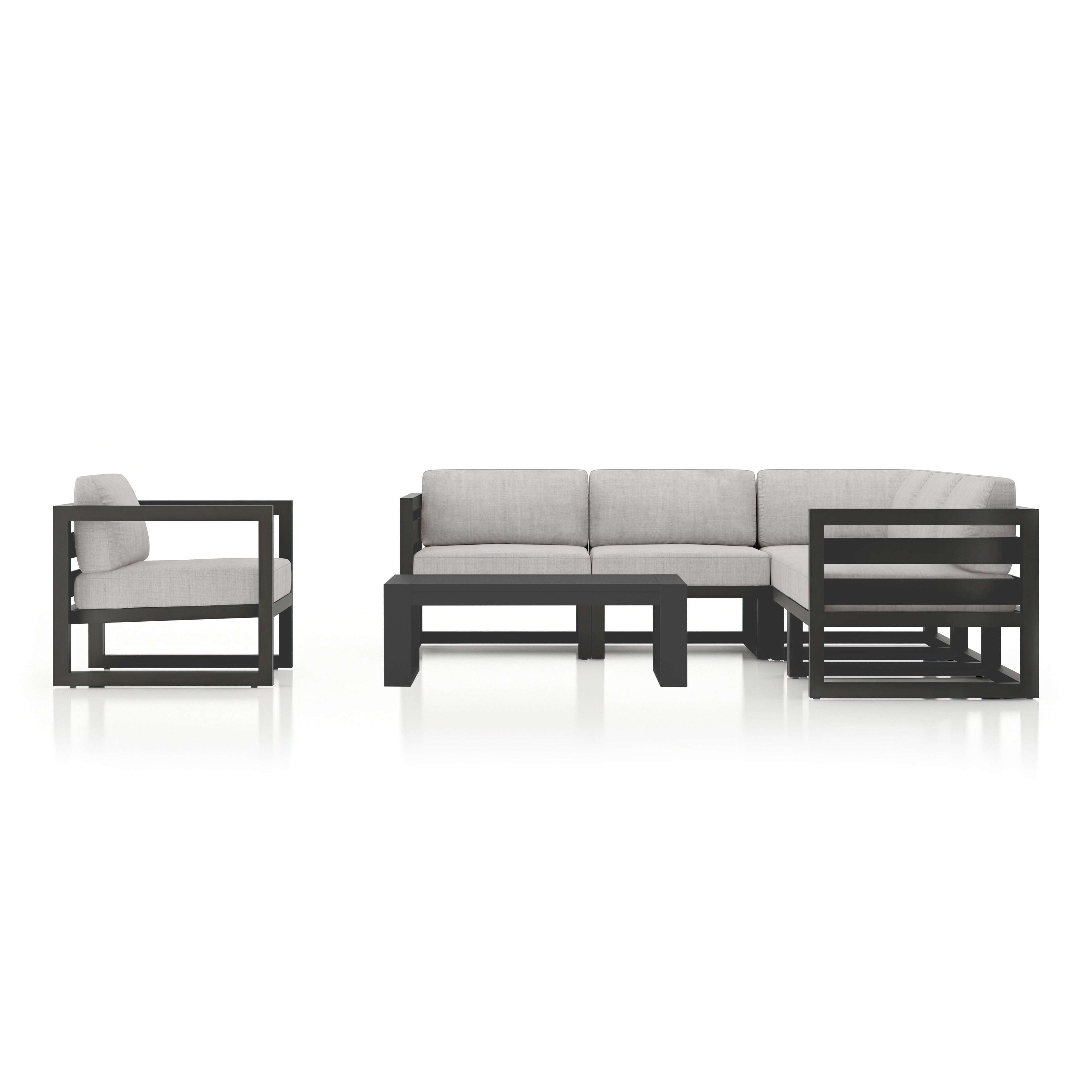 Avion 7 Piece Aluminum Sectional Set#Finish_Slate#Fabric_Cast Silver
