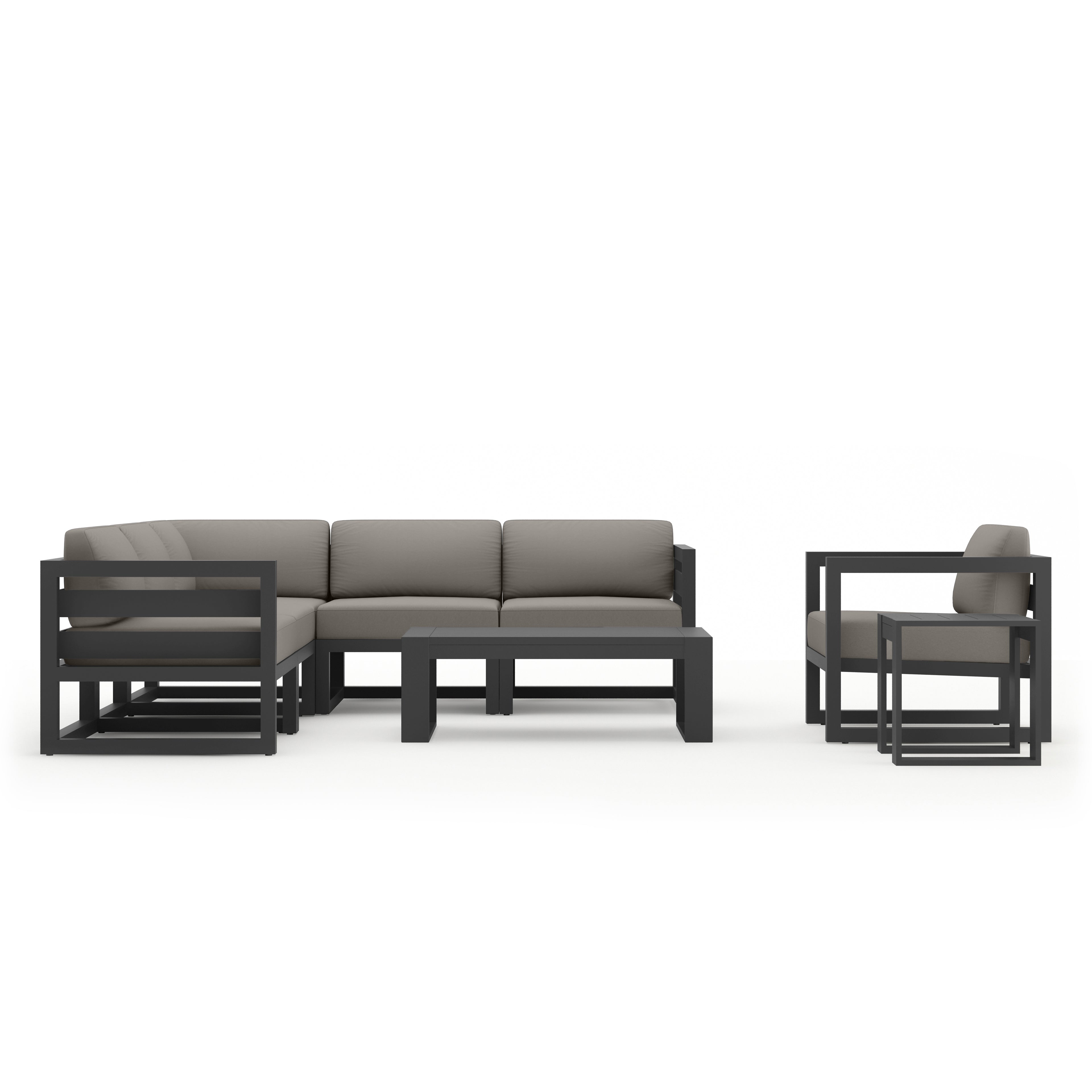 Avion 8 Piece Aluminum Sectional Set#Finish_Slate#Fabric_Canvas Charcoal