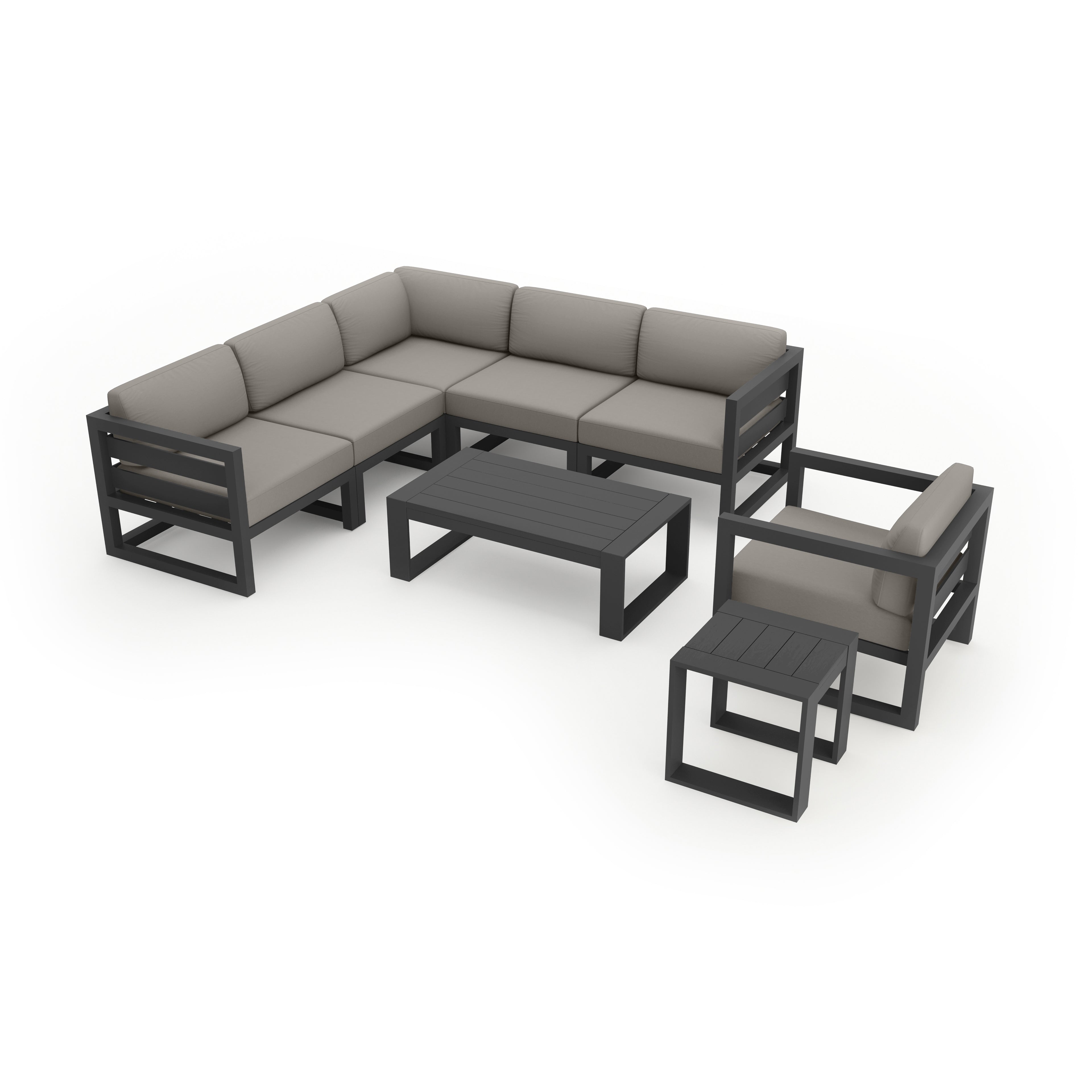 Avion 8 Piece Aluminum Sectional Set#Finish_Slate#Fabric_Canvas Charcoal