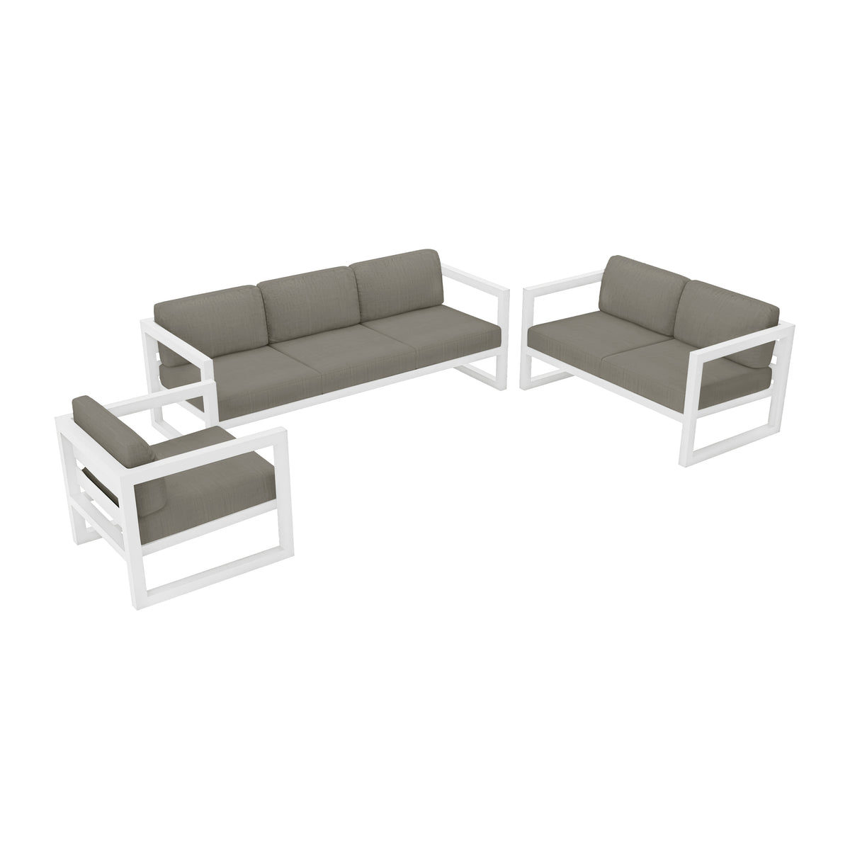 Avion 3 Piece Aluminum Sofa Loveseat Set#Finish_White#Fabric_Canvas Charcoal