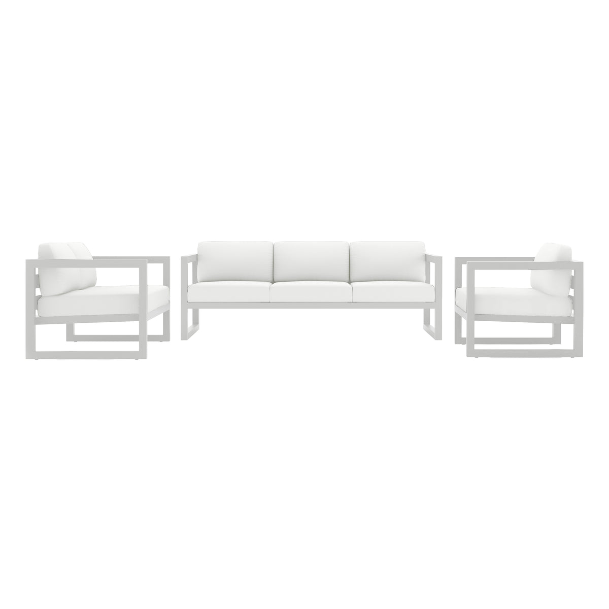Avion 3 Piece Aluminum Sofa Loveseat Set#Finish_White#Fabric_Canvas Natural